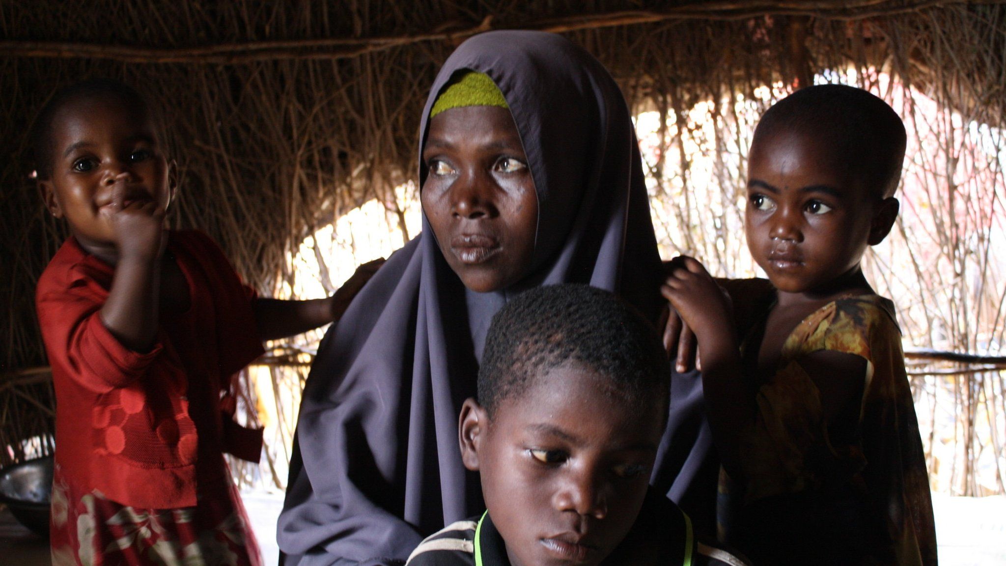 Fatima with her children in Somalia