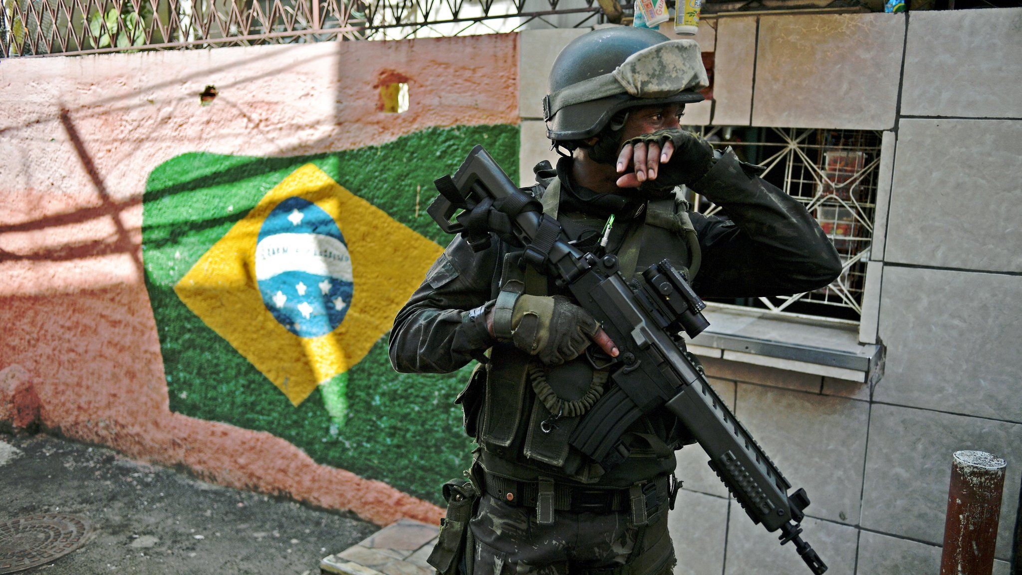 Brazilian military on patrol in a favela in Rio de Janeiro on January 18, 2018