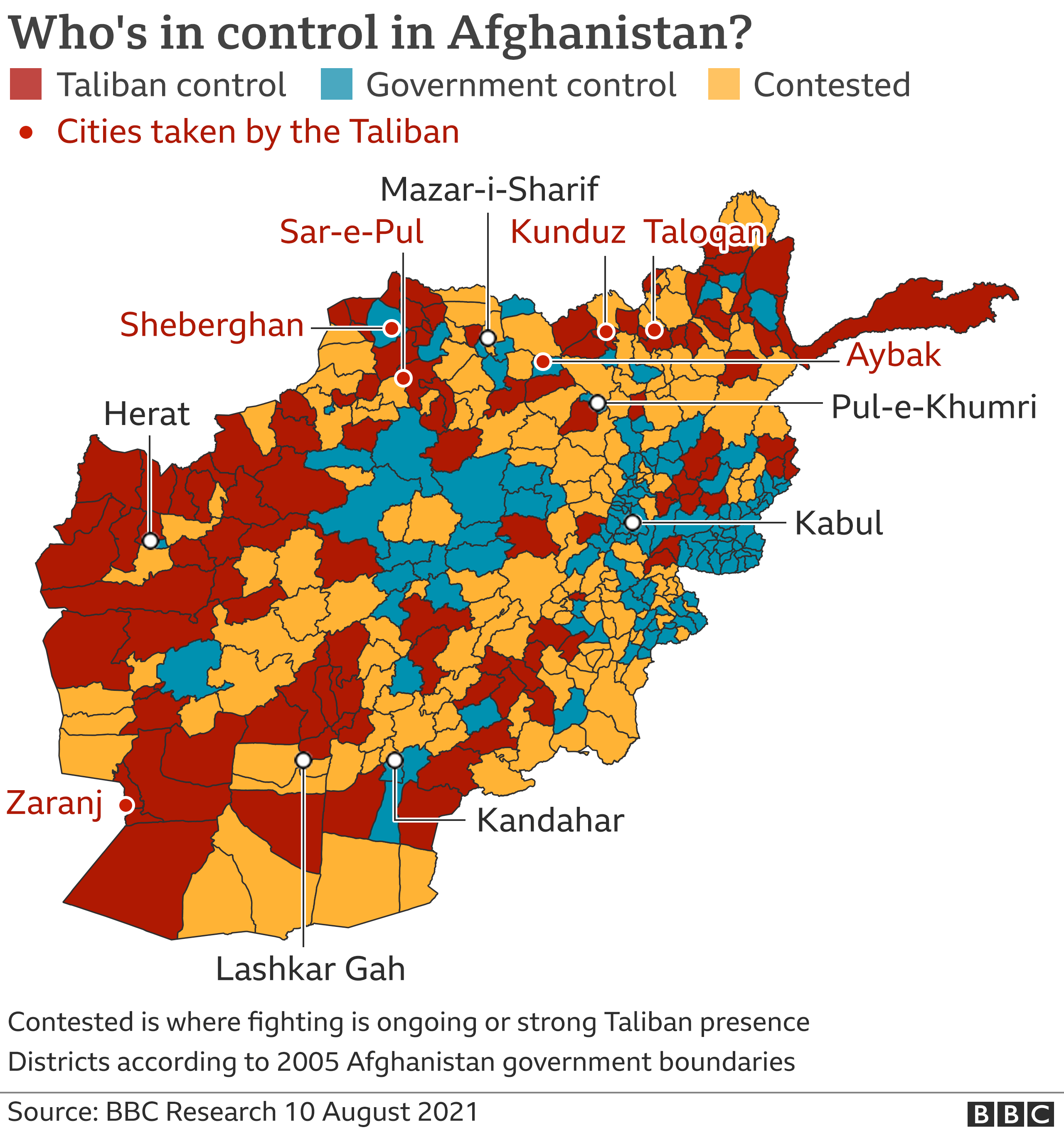 Map showing who is in control across Afghanistan