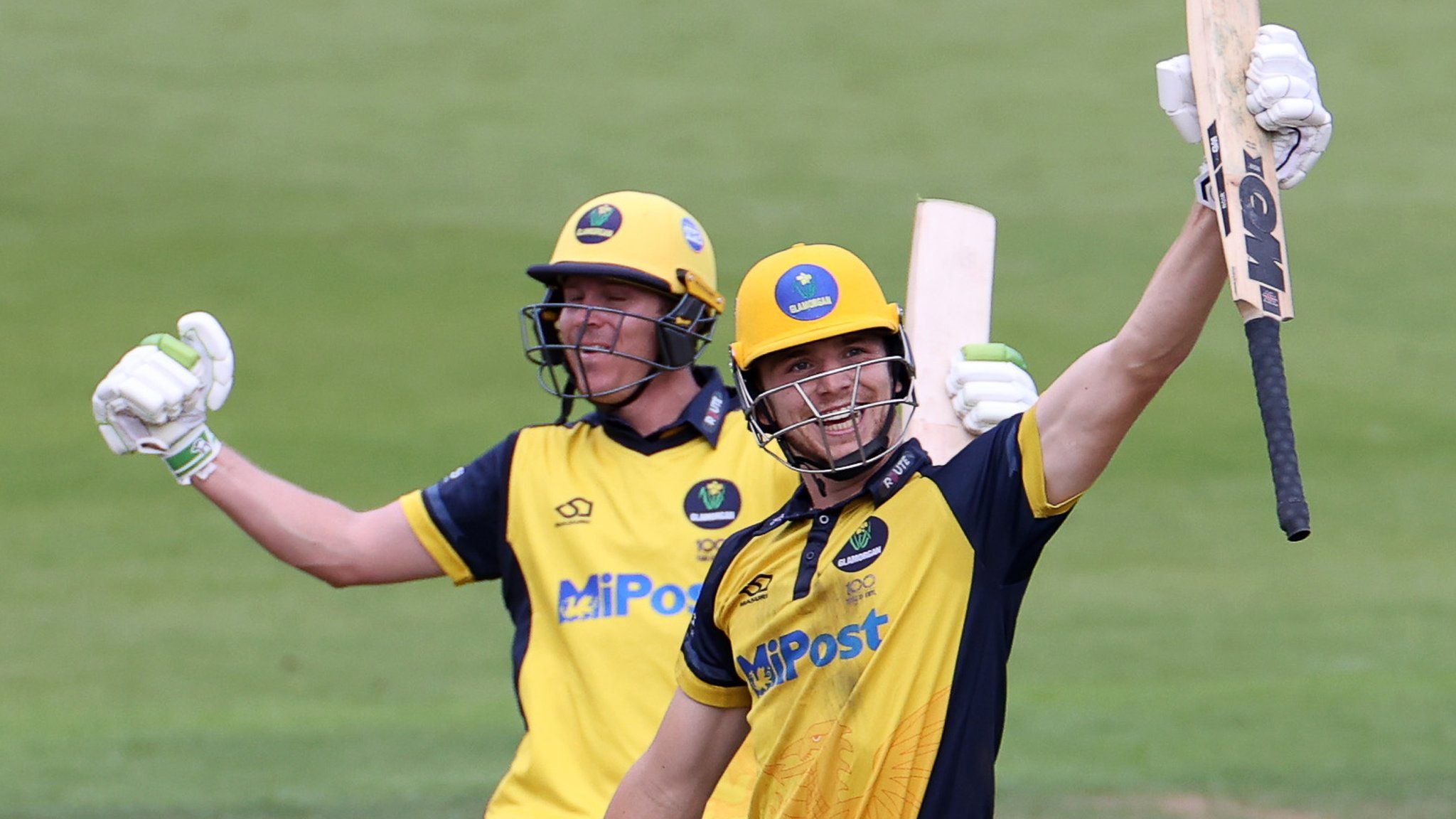 Joe Cooke and Tom Cullen of Glamorgan celebrate