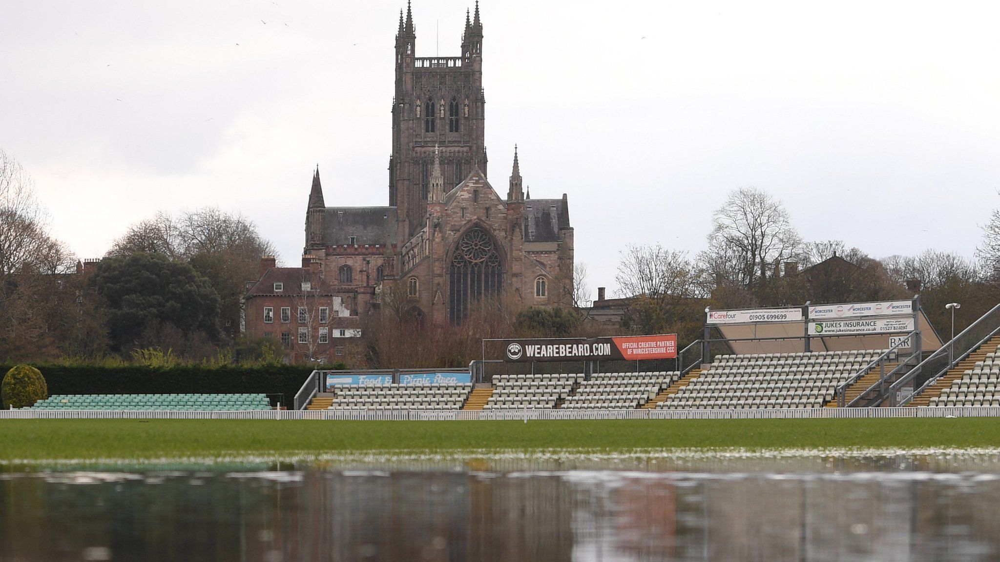 Worcestershire's New Road under water in March 2019