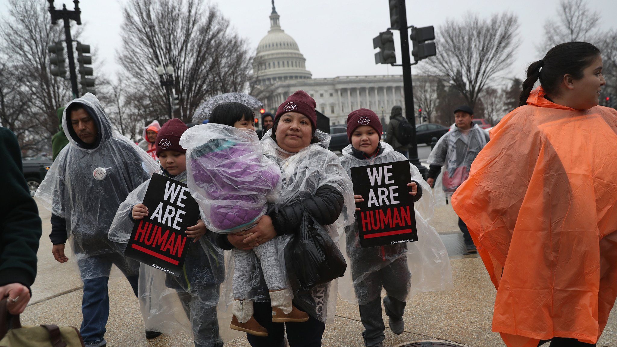 Immigration activists march in front of the US Capitol