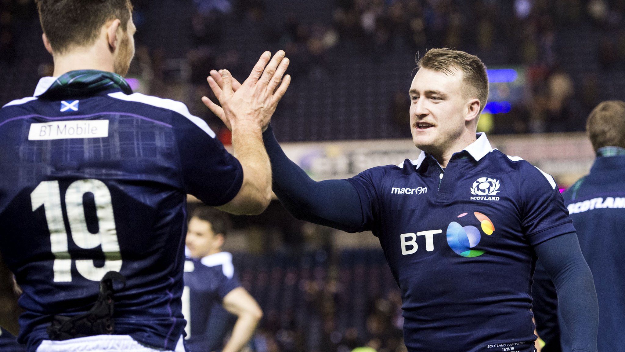 Scotland full-back Stuart Hogg celebrates a hard-fought win