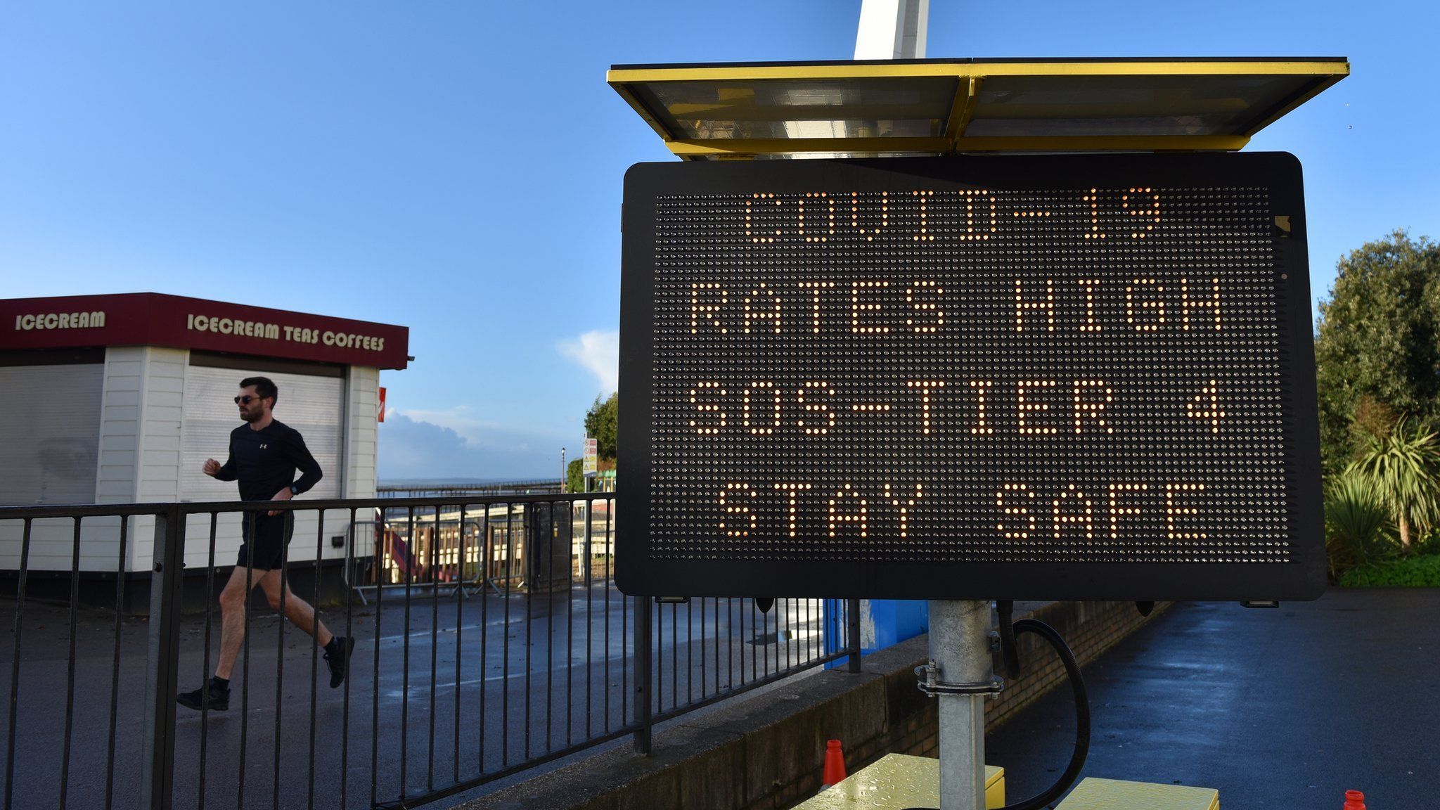 Sign warning of high case rates in Southend-on-Sea, Essex