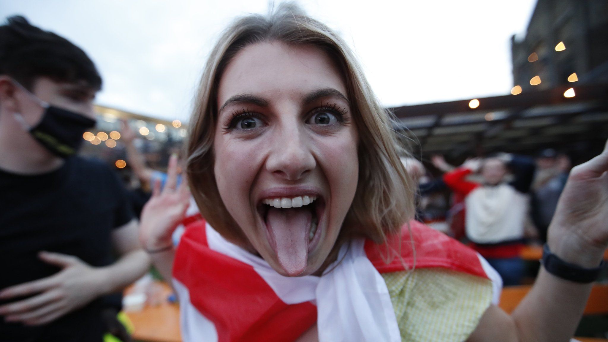 A fan celebrates at the Vinegar Yard in south east London