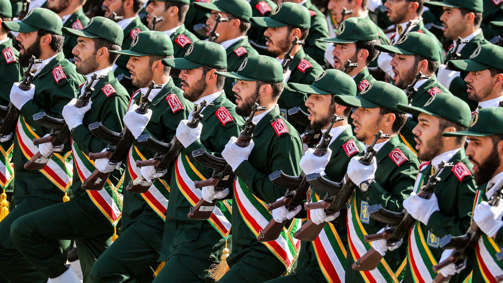 Members of Iran's Islamic Revolution Guards Corps (IRGC) at a parade. Photo: September 2018