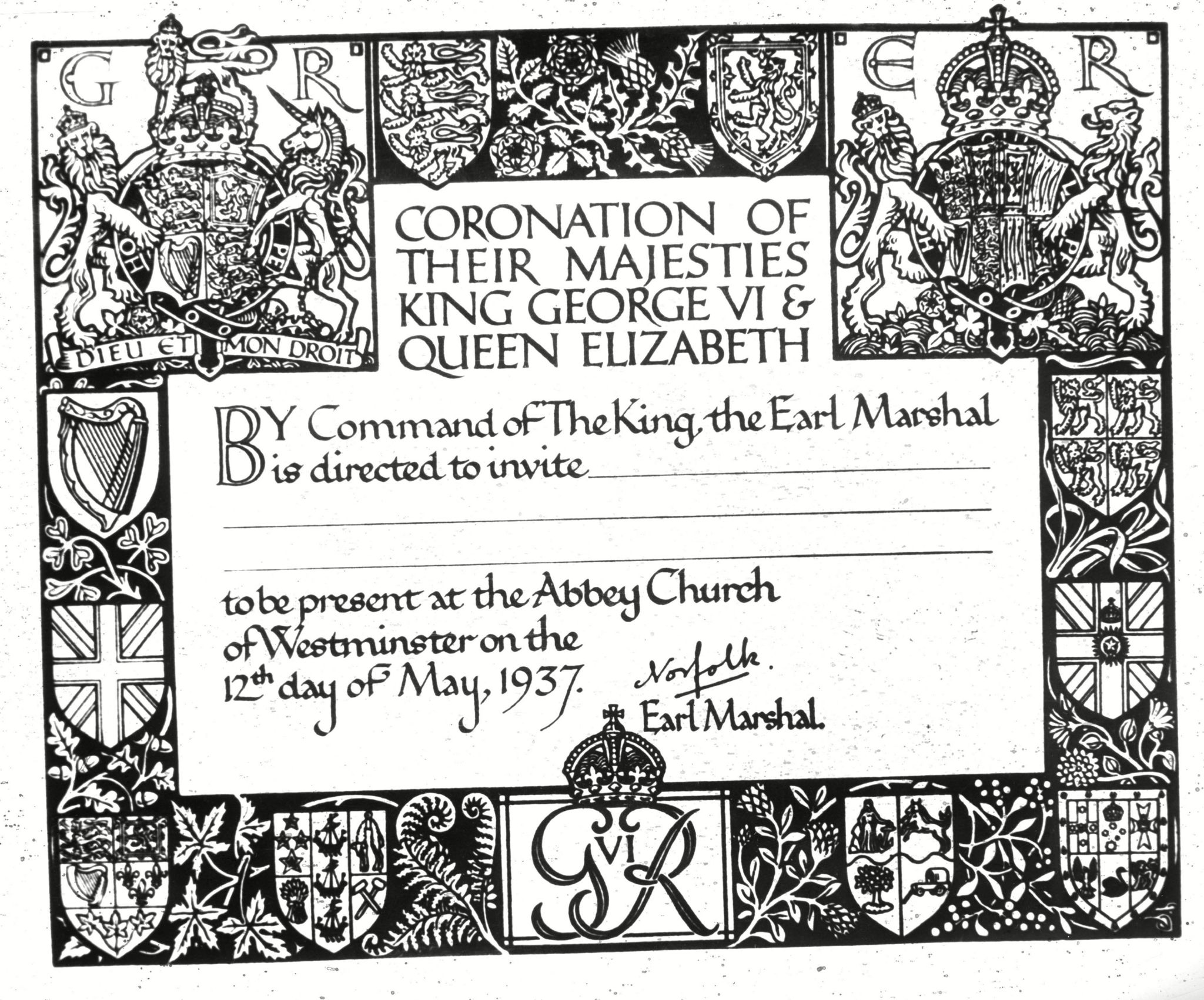 Coronation invitation King George VI