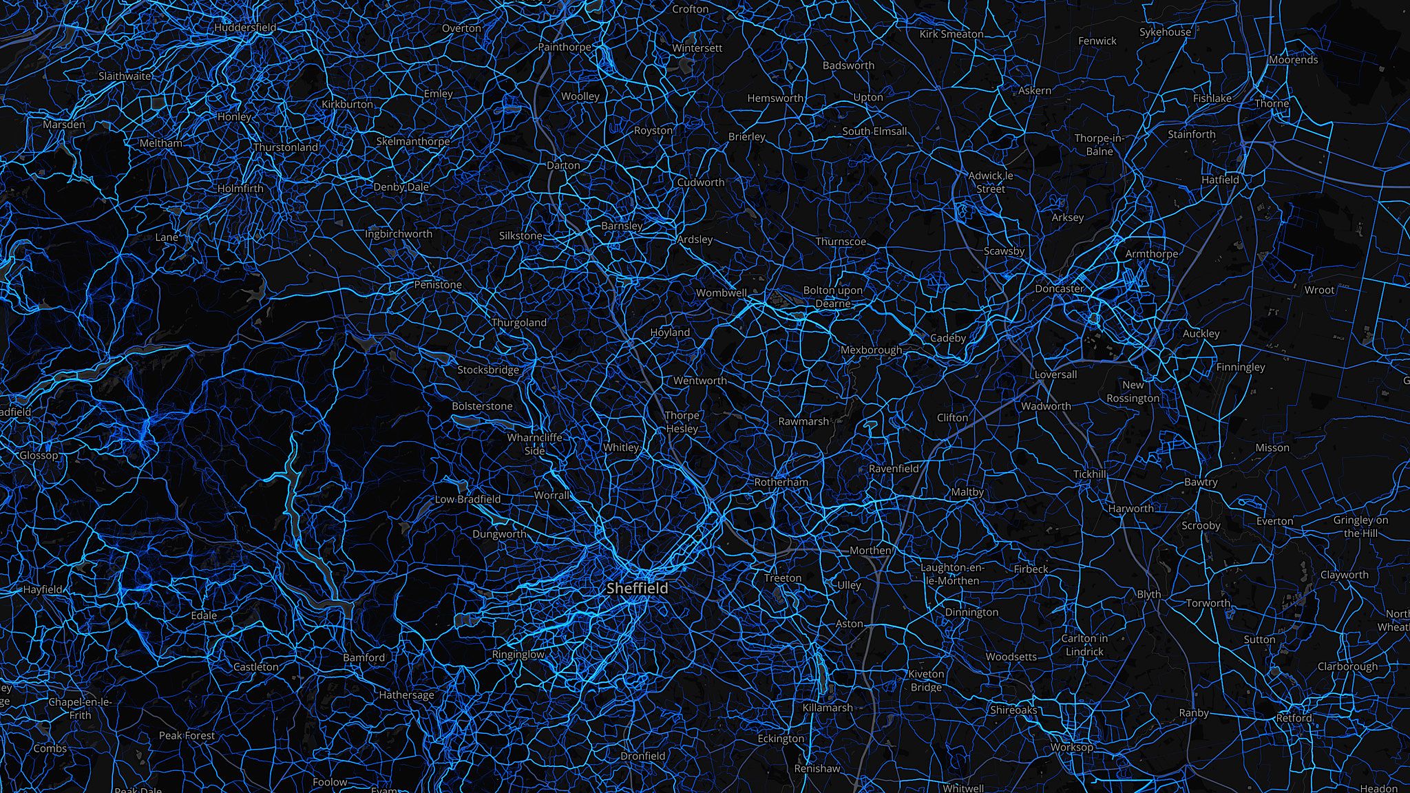 South Yorkshire - running routes (by Strava users 2015)