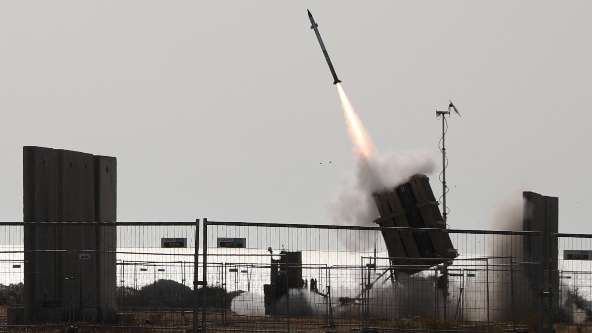An Israeli Iron Dome battery near Ashkelon launches an interceptor missile at a rocket fired from Gaza by Palestinian militants (11 May 2021)