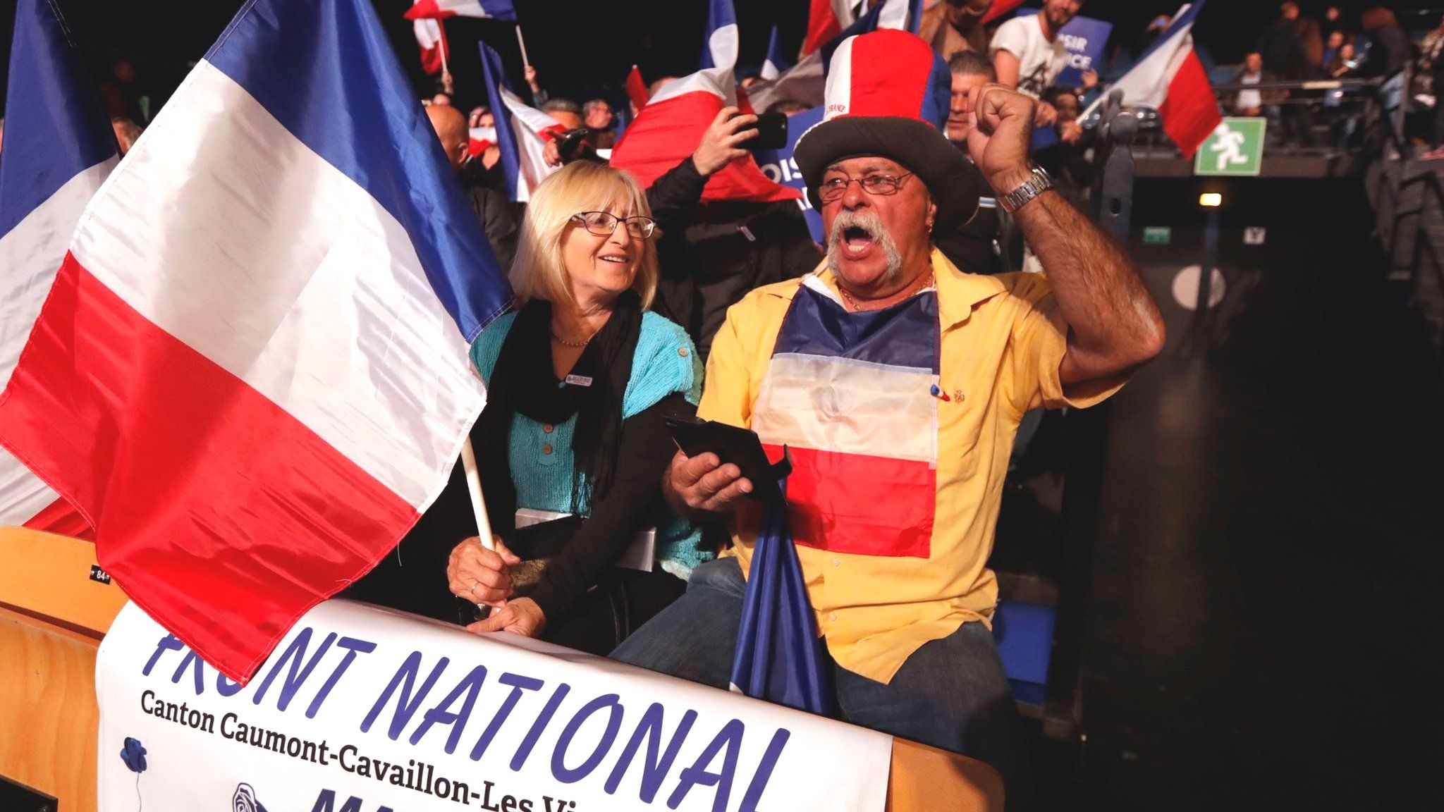 Supporters of Marine Le Pen, French National Front (FN) presidential candidate, attend a campaign rally in Nice, France, on 27 April 2017