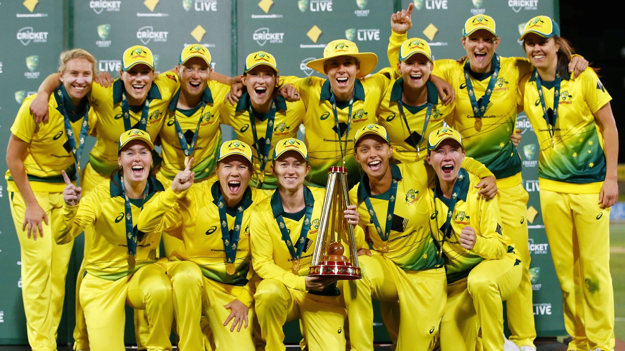 Australia with the Women's Ashes trophy