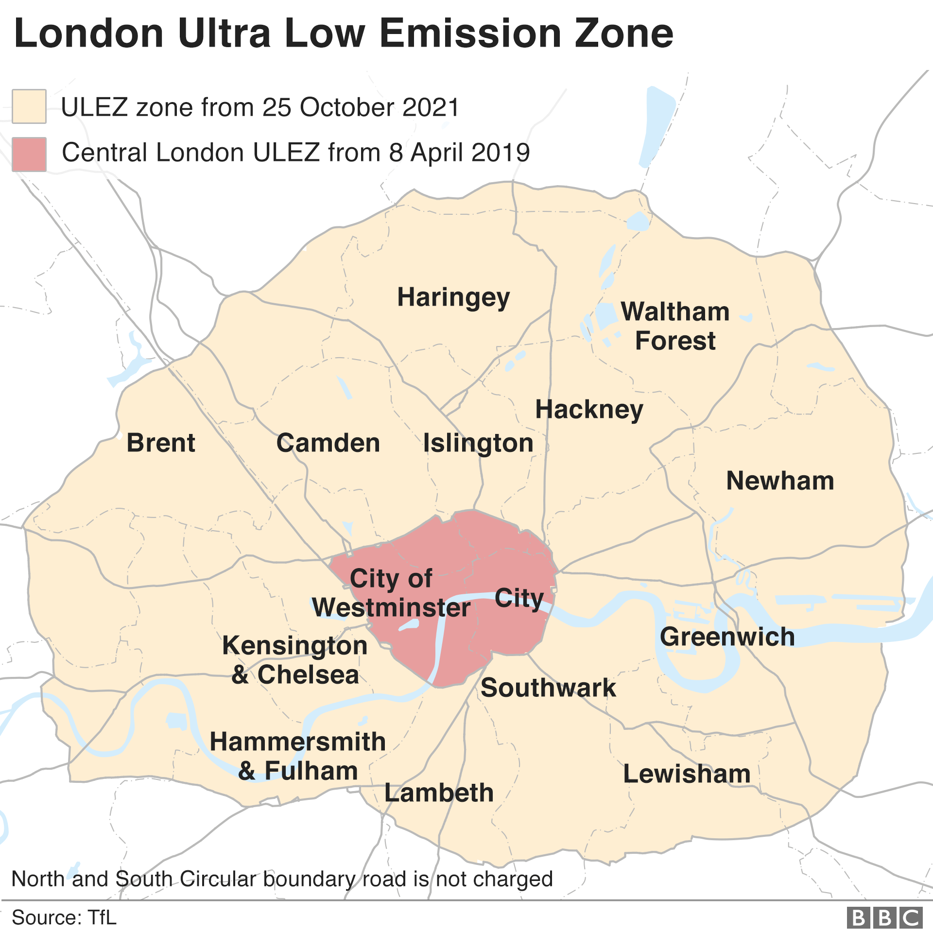 Map: London ULEZ zones