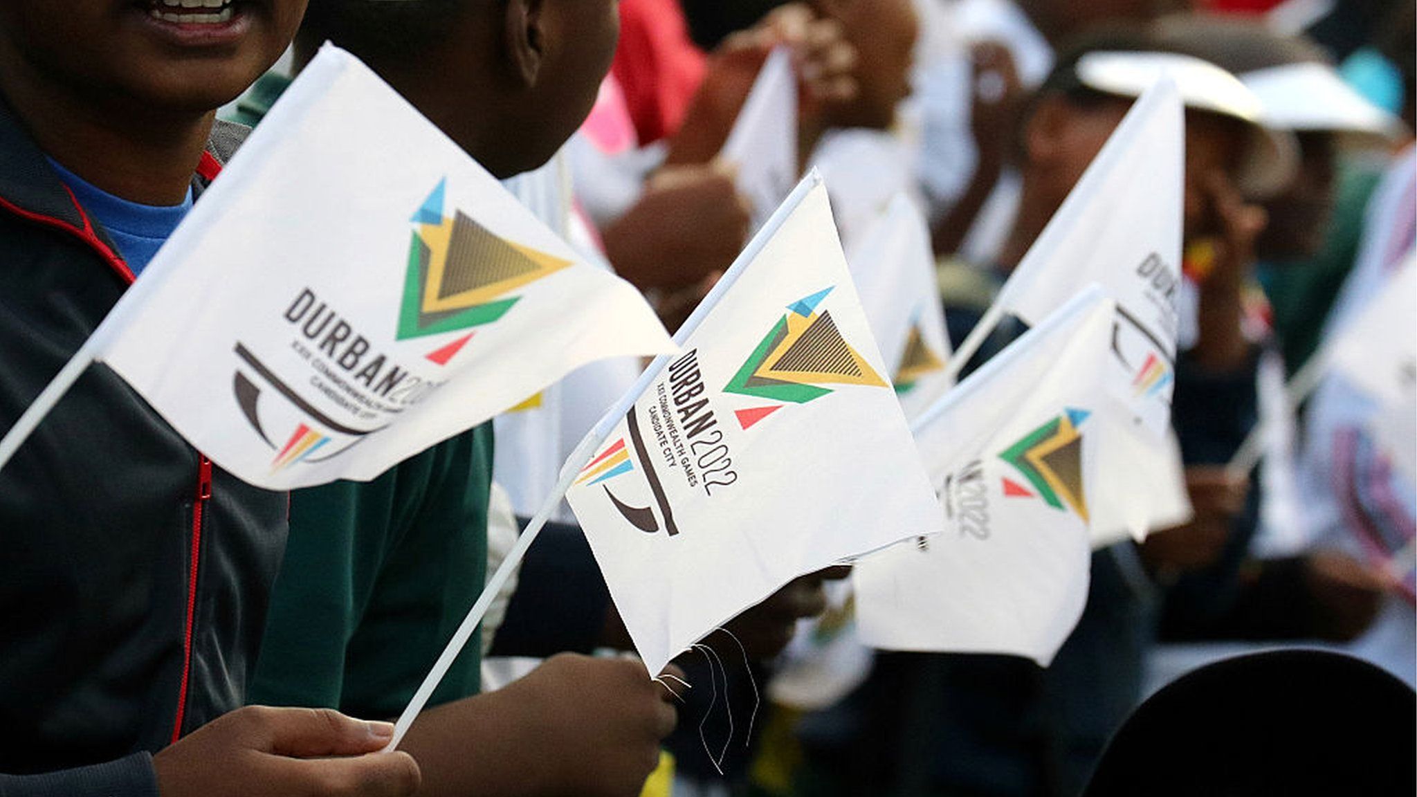 Flags being waved during Durban's bid to host the 2022 Commonwealth Games