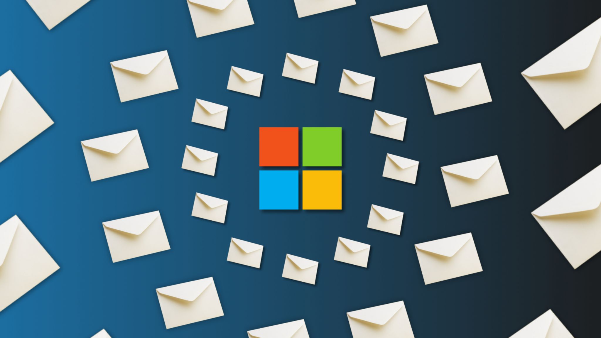 Microsoft logo surrounded by emails