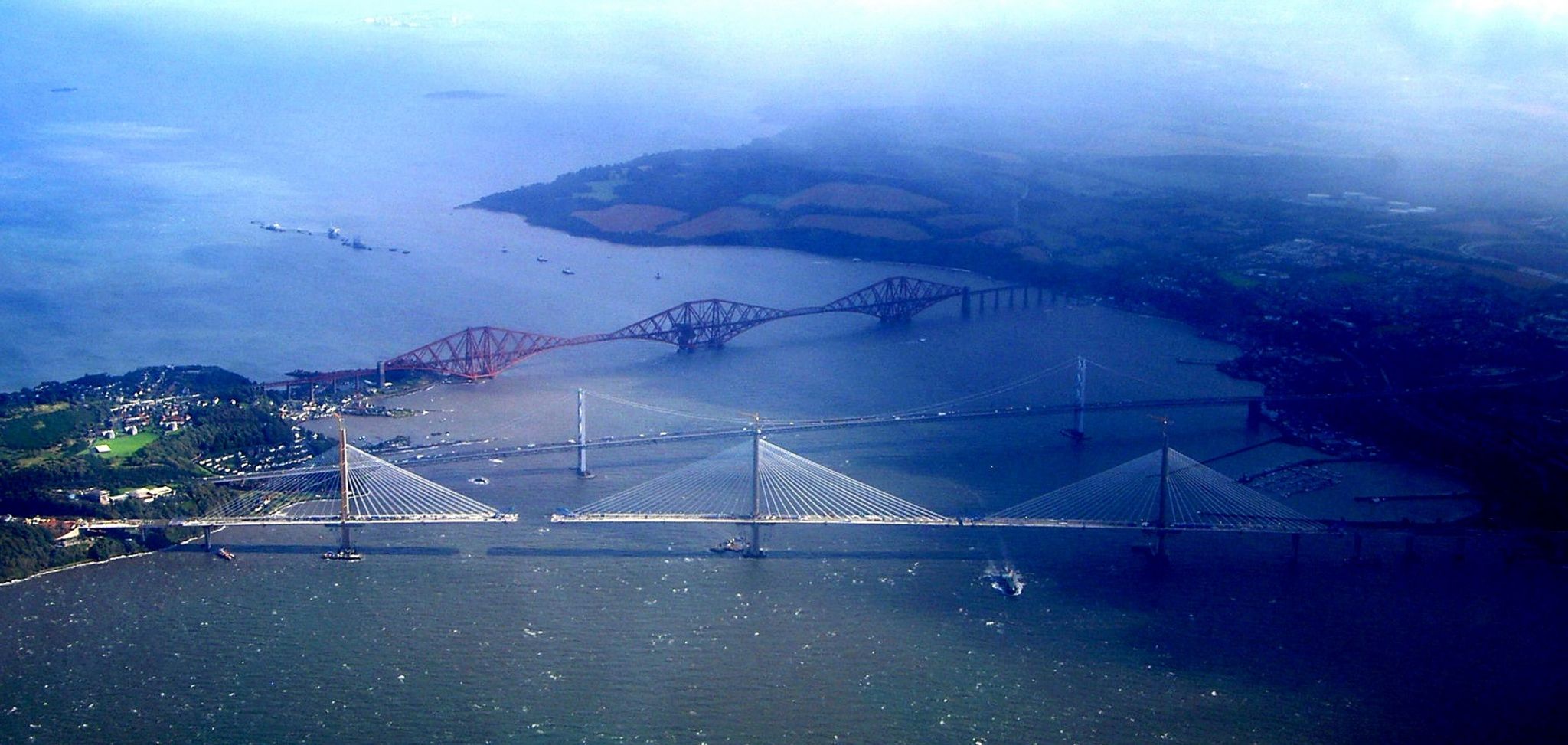 Aerial view of Forth bridges
