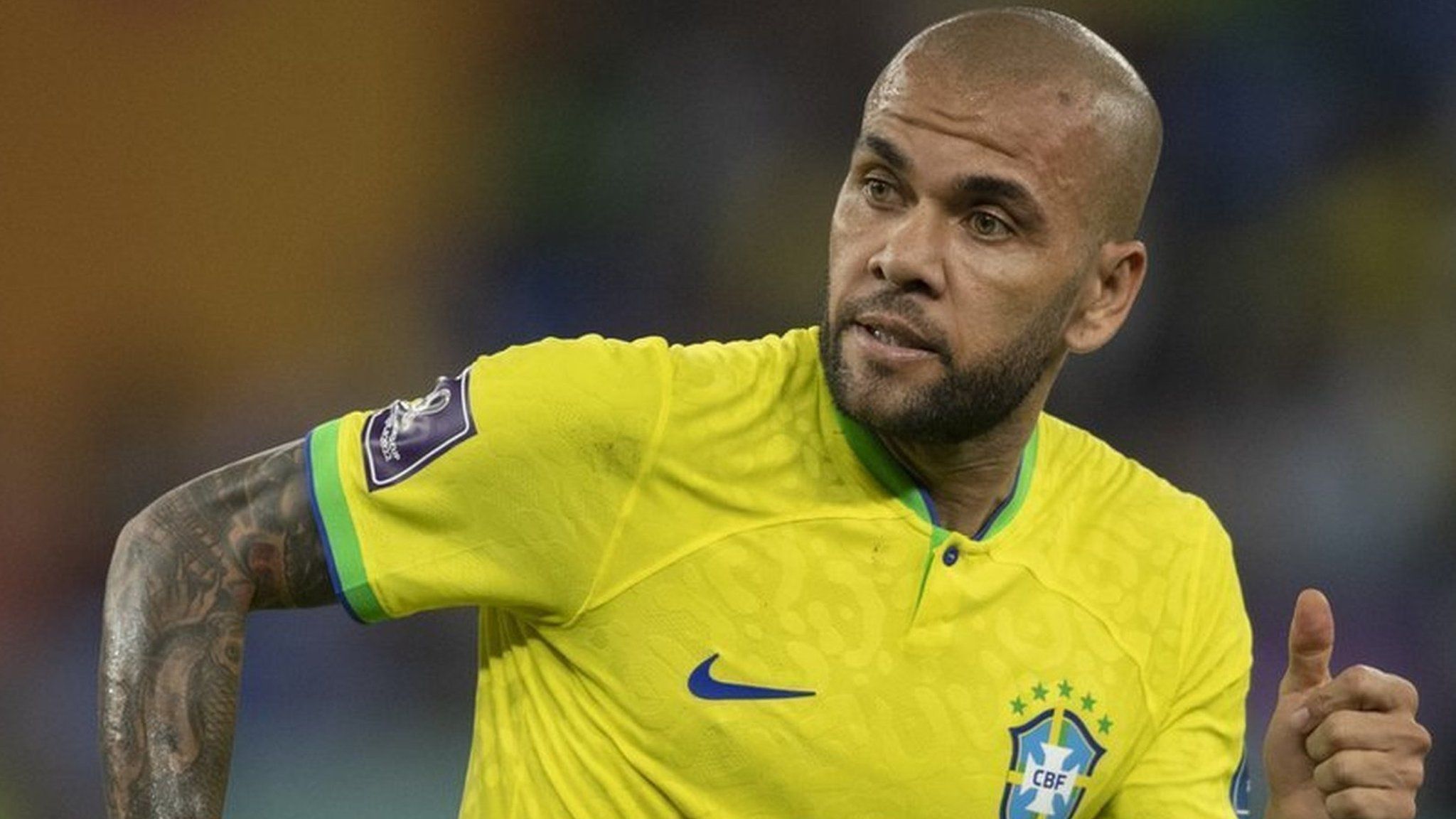 Dani Alves playing for Brazil at the 2022 World Cup