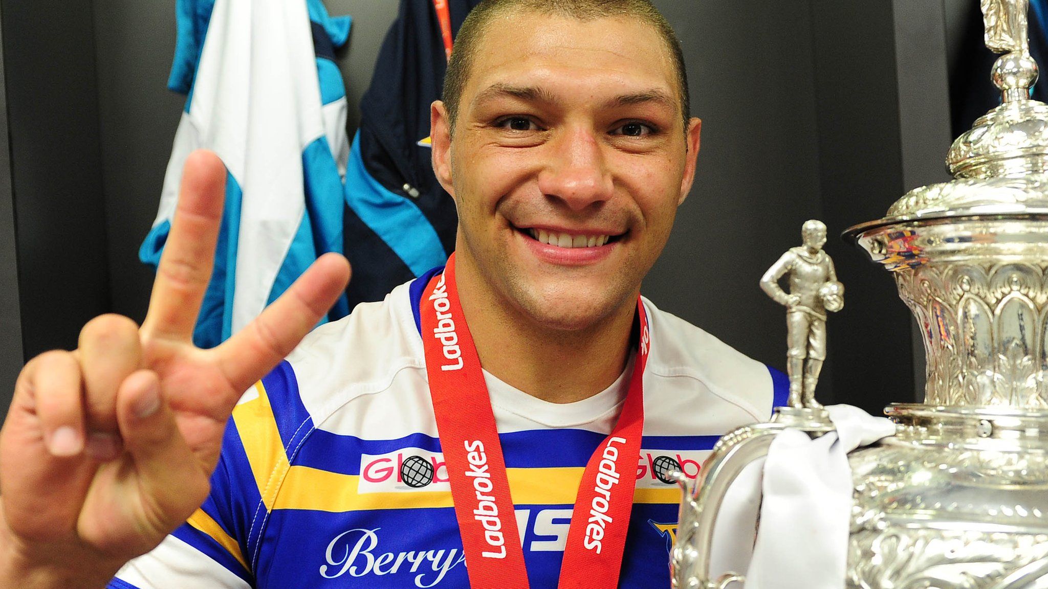 Ryan Hall poses with the Challenge Cup