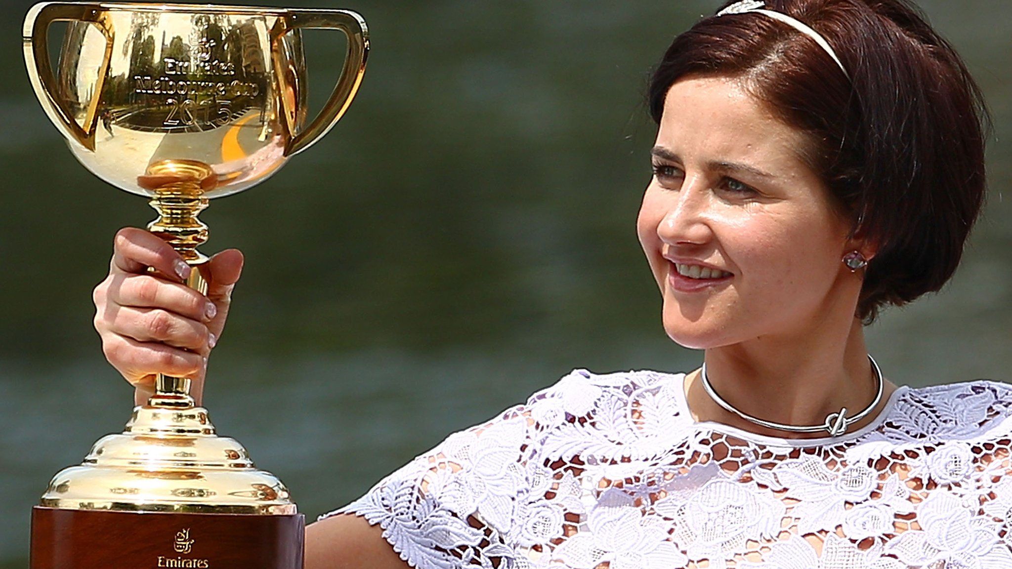 Jockey Michelle Payne with the Melbourne Cup