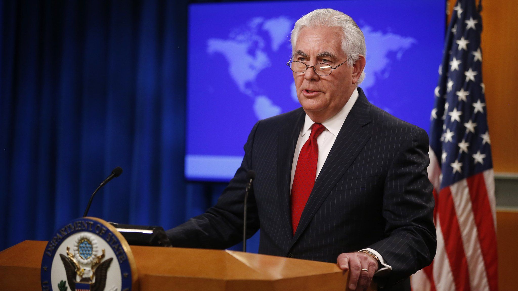US Secretary of State Rex Tillerson speaks to the media after being fired by President Trump