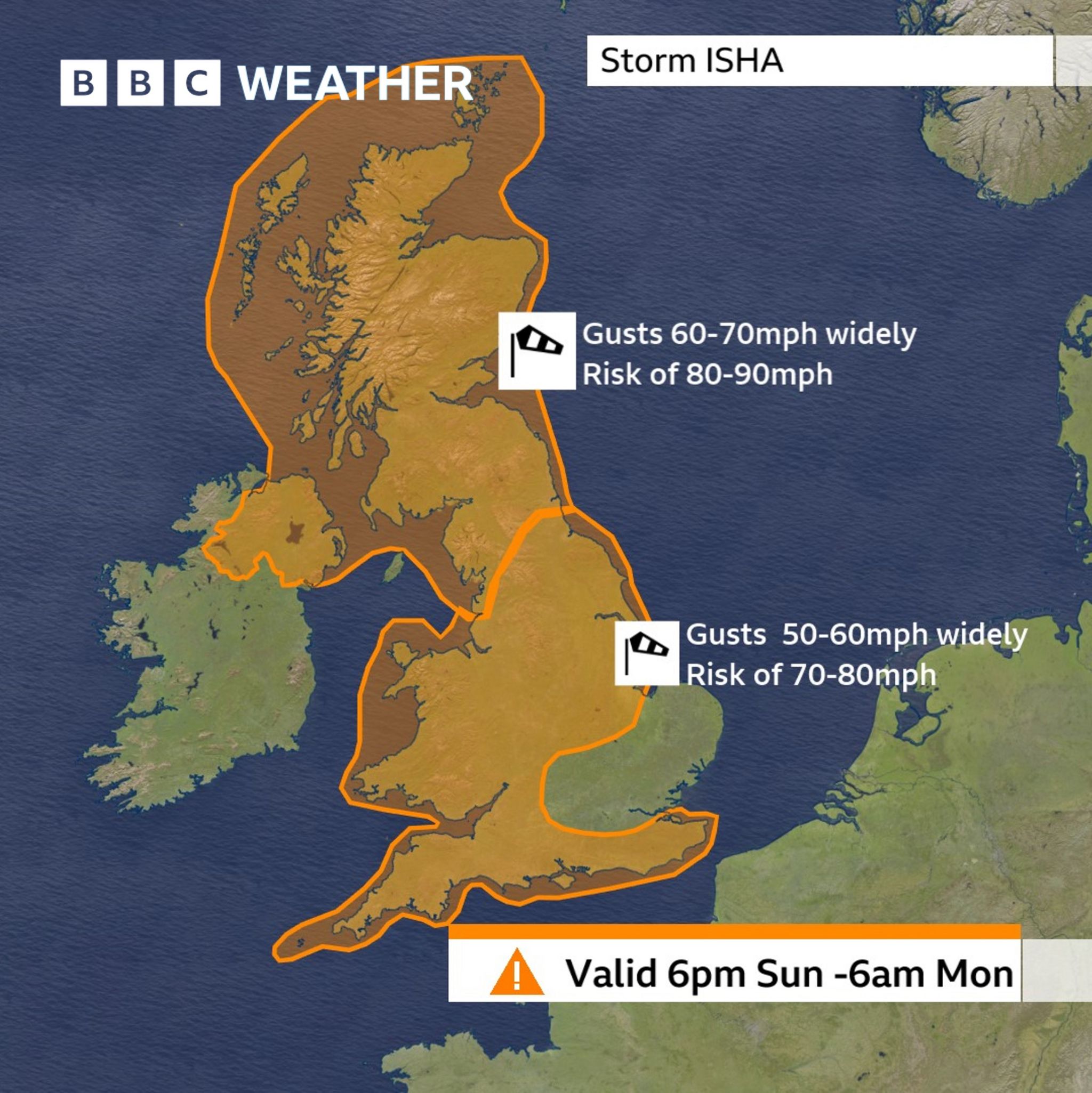 Amber weather warnings covering a map of the UK