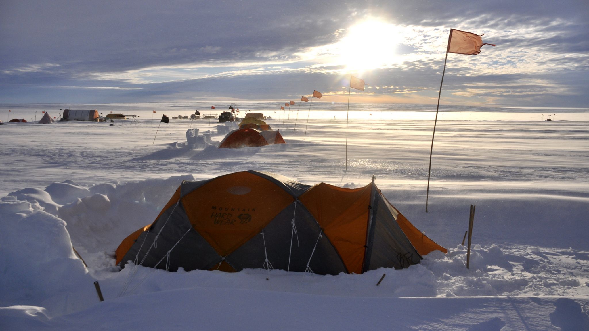 Extreme camping in Antarctica, tents in the snow