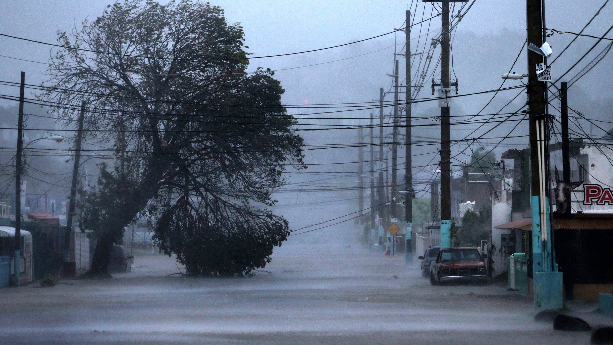 A street is flooded during the passing of Hurricane Irma on September 6, 2017 in Fajardo, Puerto Rico.