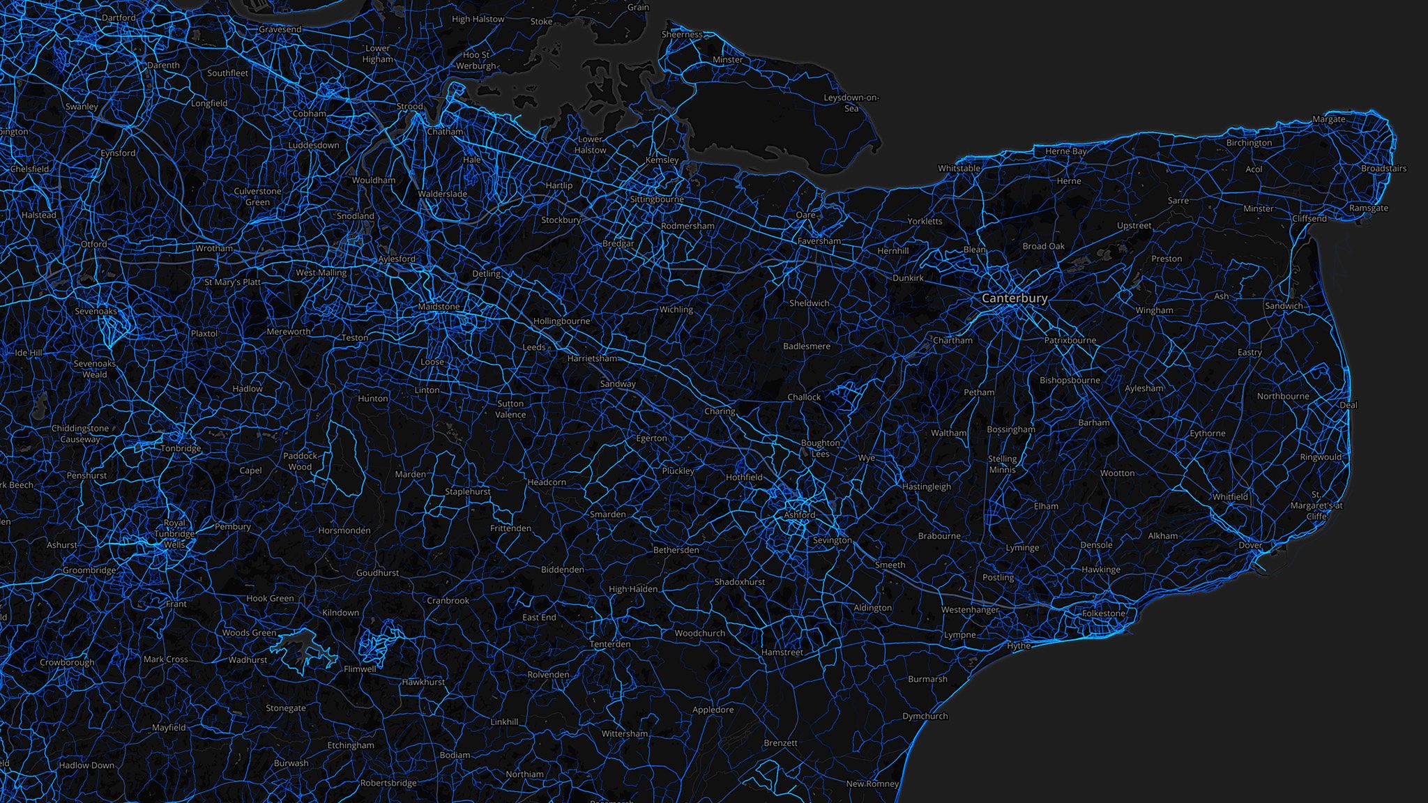 Kent - running routes (by Strava users 2015)