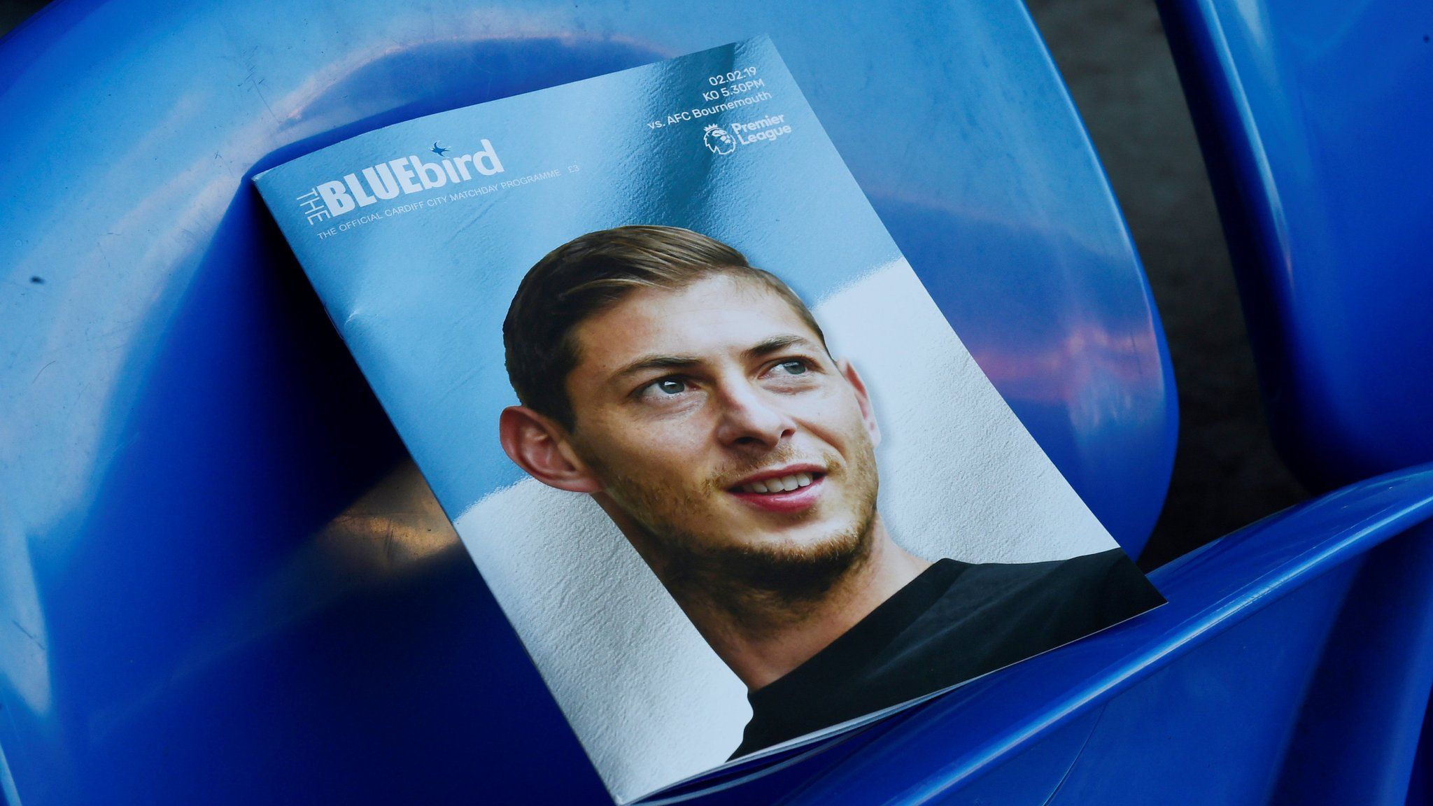 Programme at Cardiff with Emiliano Sala's face on it