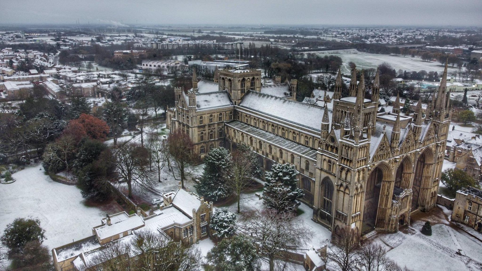 Drone image of Peterborough Cathedral 