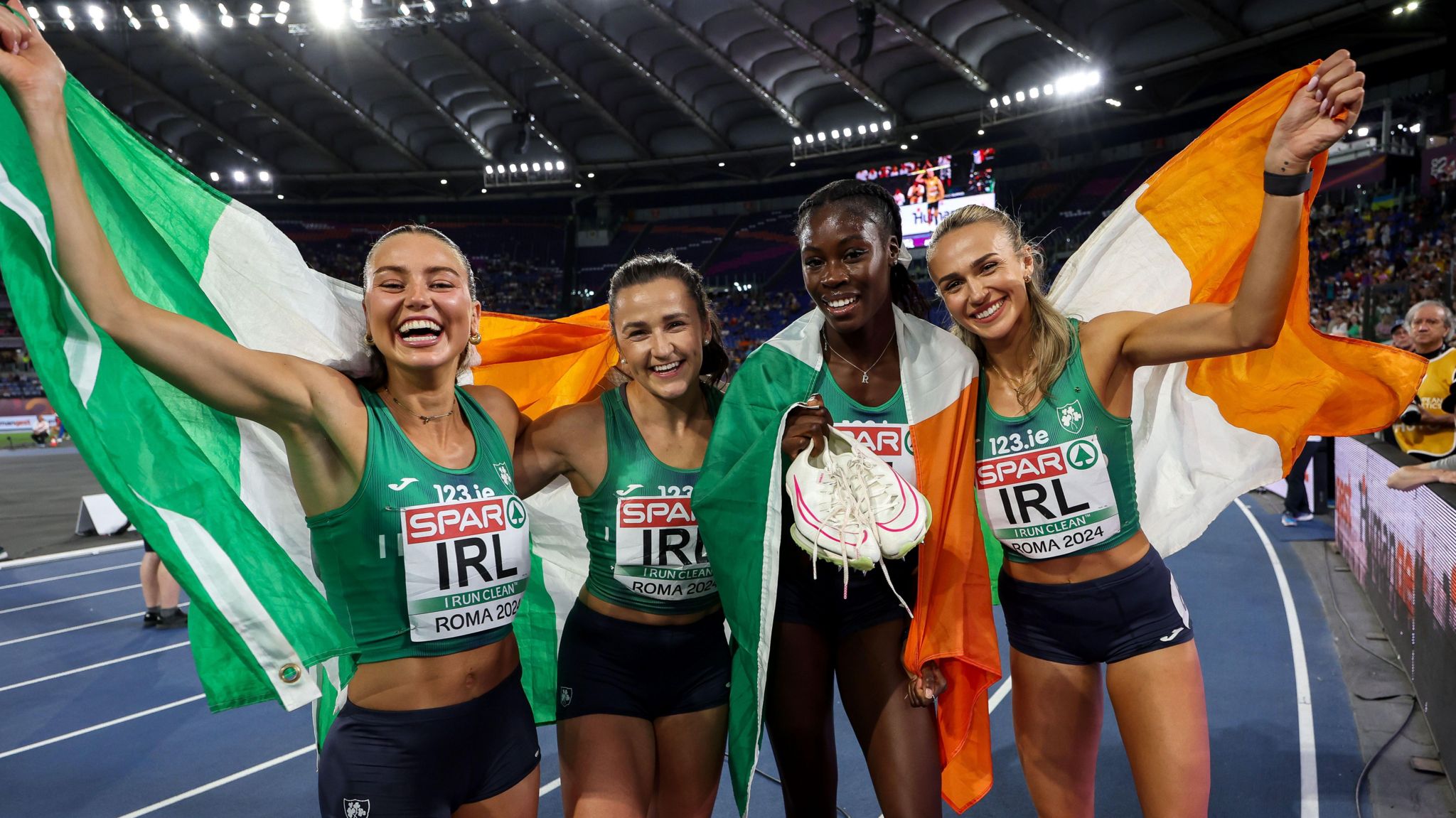 Ireland celebrate winning silver in the European Championships