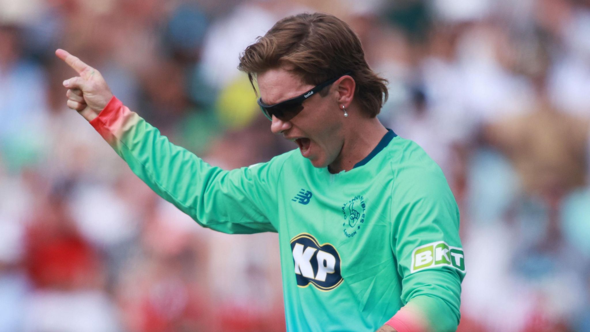 Oval Invincibles bowler Adam Zampa celebrates a wicket against London Spirit successful The Hundred 2024