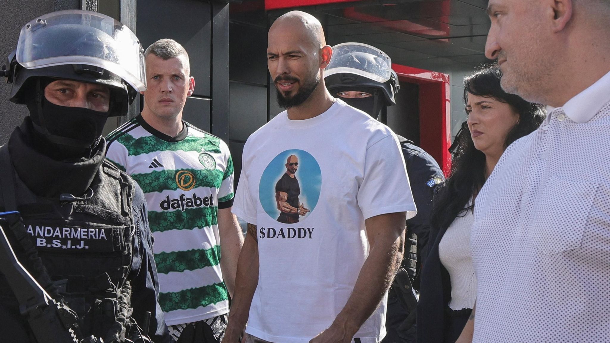 Andrew Tate outside the Tate brothers' residence on Wednesday night