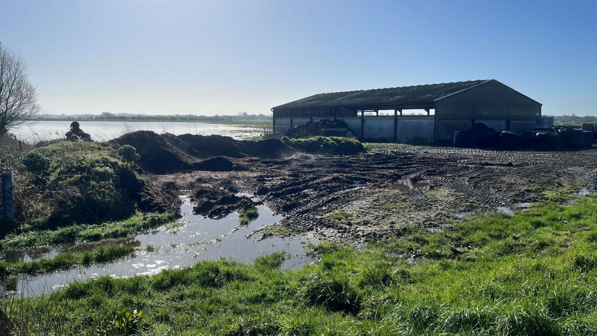 A flooded farm on the Somerset Levels