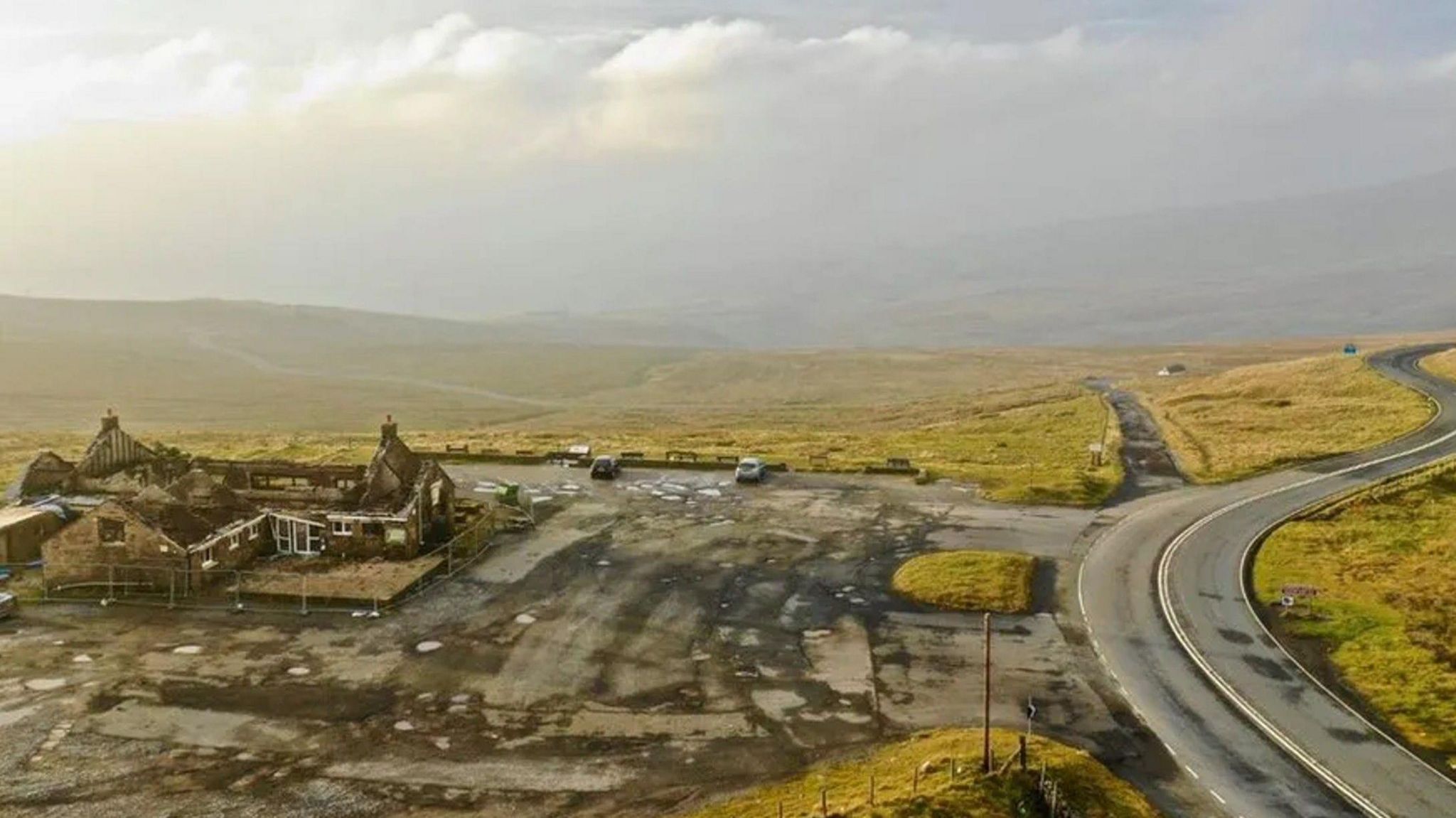A bird's eye view of the former Hartside Cafe which was destroyed in a fire