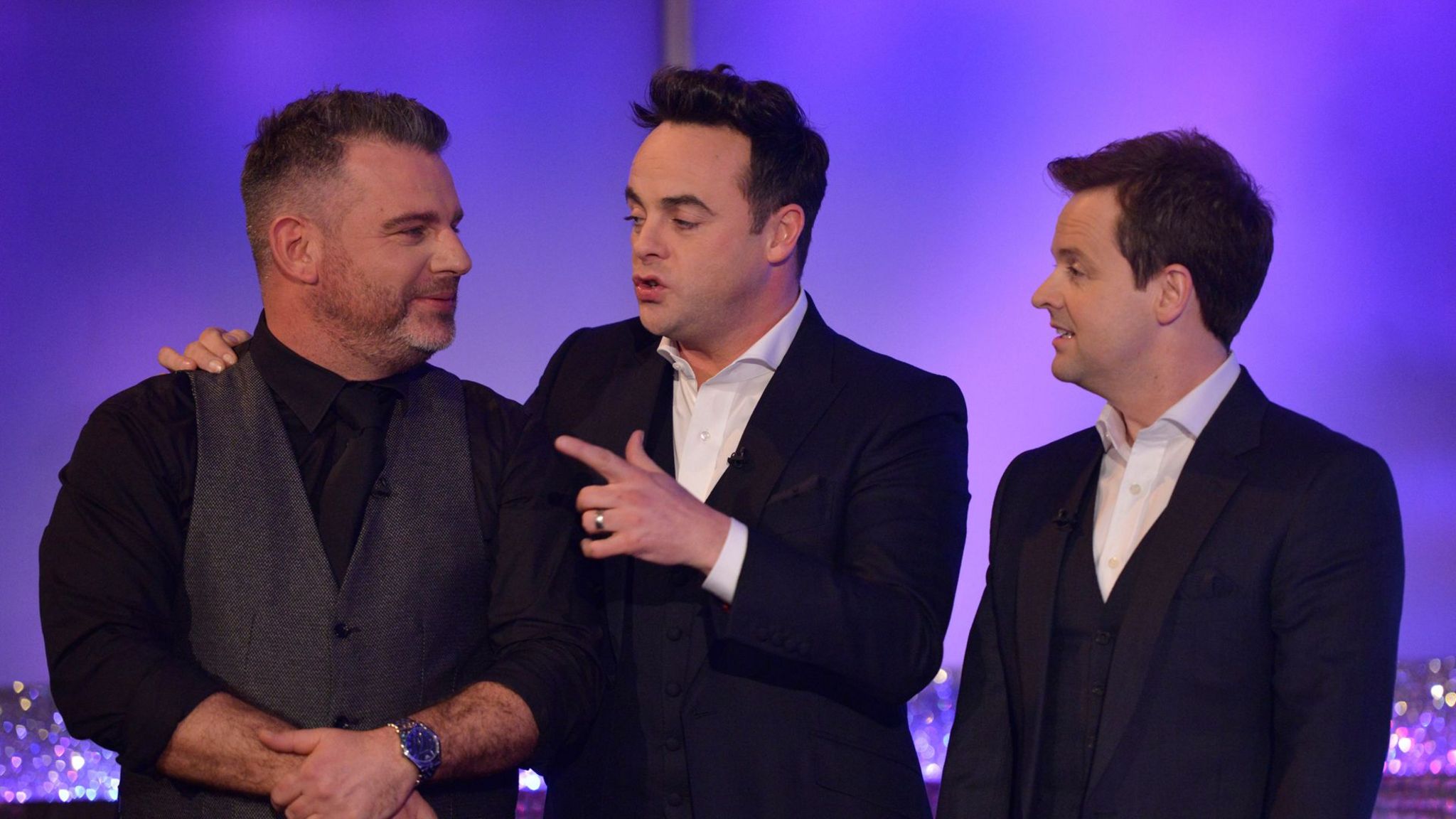 Andy Collins with Ant & Dec on stage at Saturday Night Takeaway