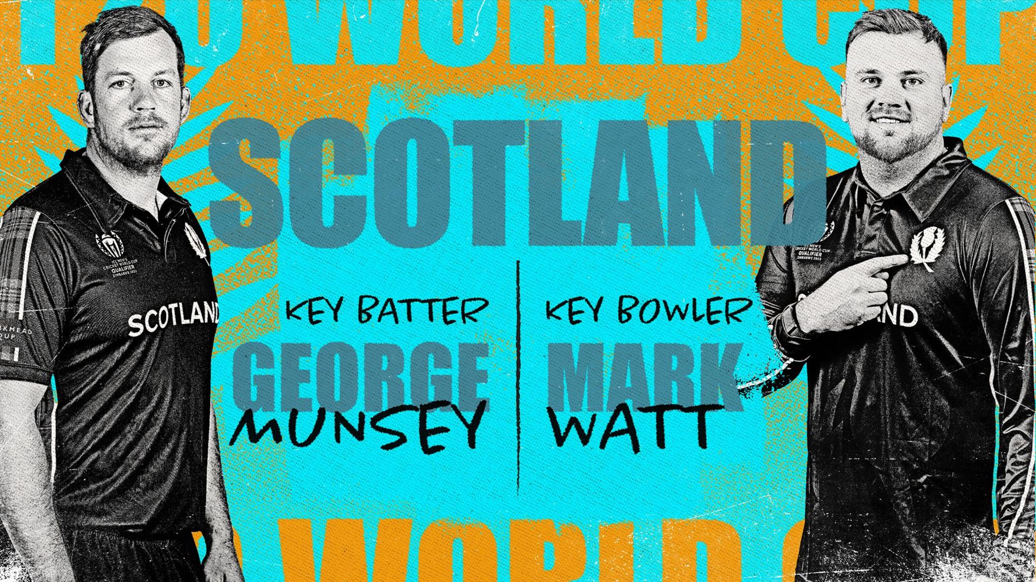 A graphic showing George Munsey and Mark Watt as Scotland's key batter and key bowler at the Men's T20 World Cup