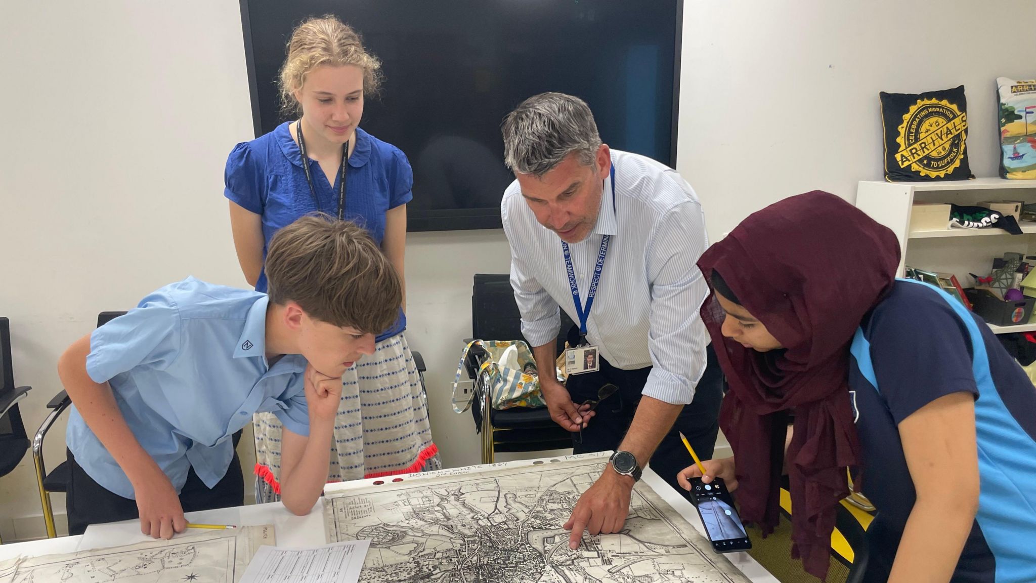 Students during a Great White Horse Hotel and Suffolk Archive exhibition visit 