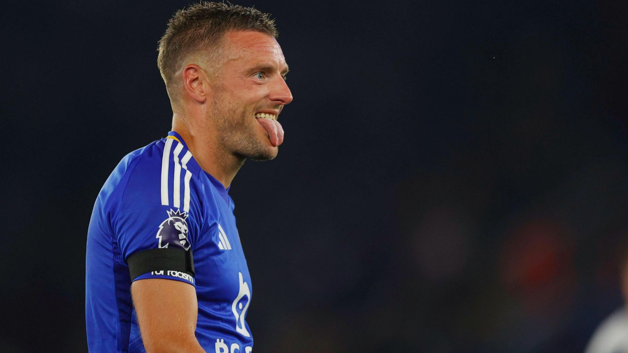 Jamie Vardy reacts during Leicester's game against Tottenham