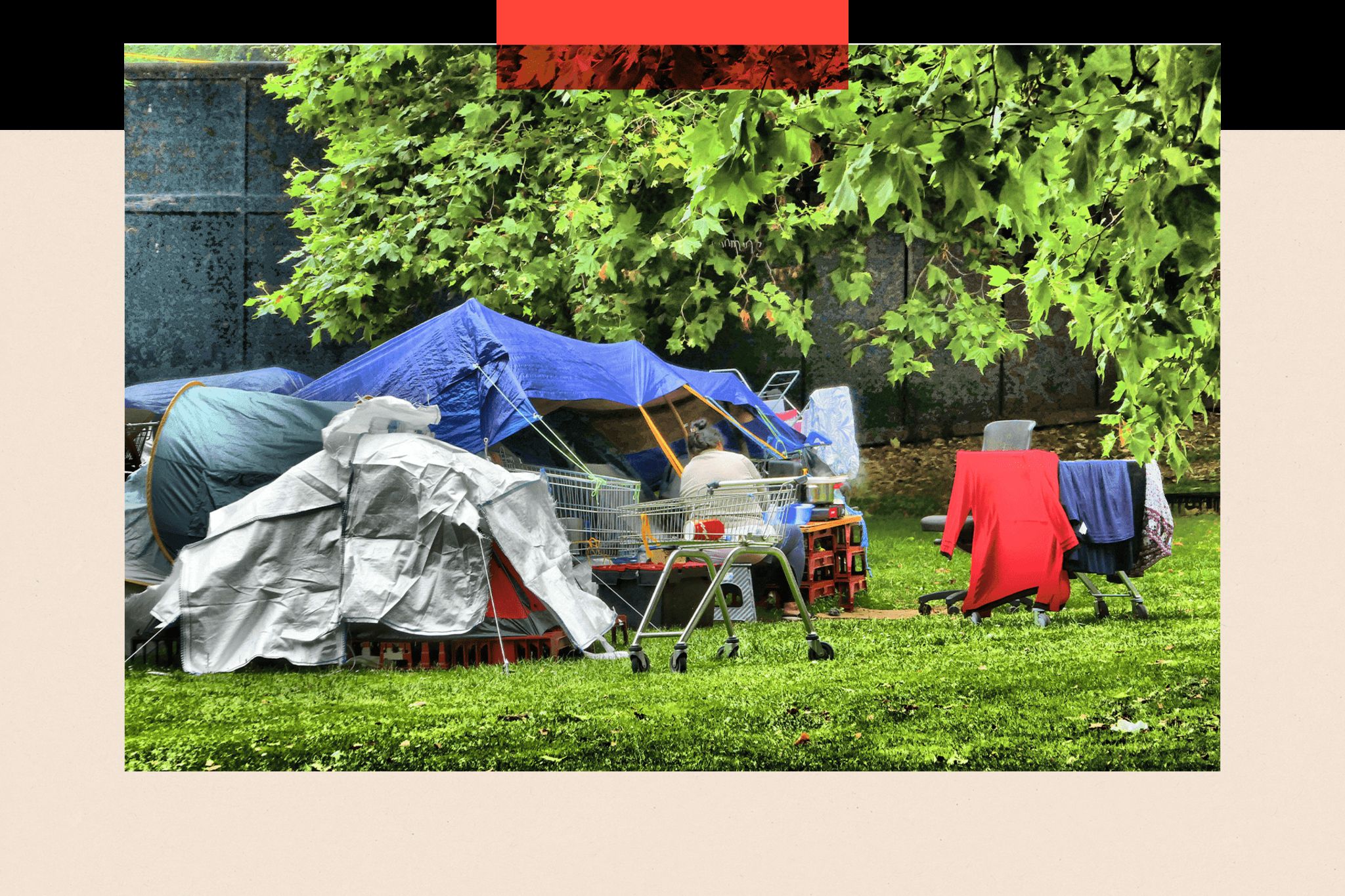 An encampment of homeless people in Park Lane in London