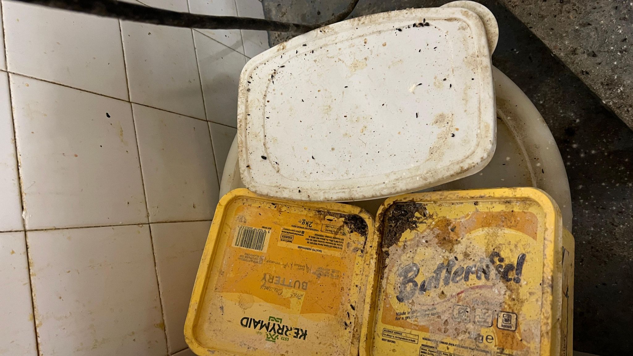 Butter dishes covered in dirt