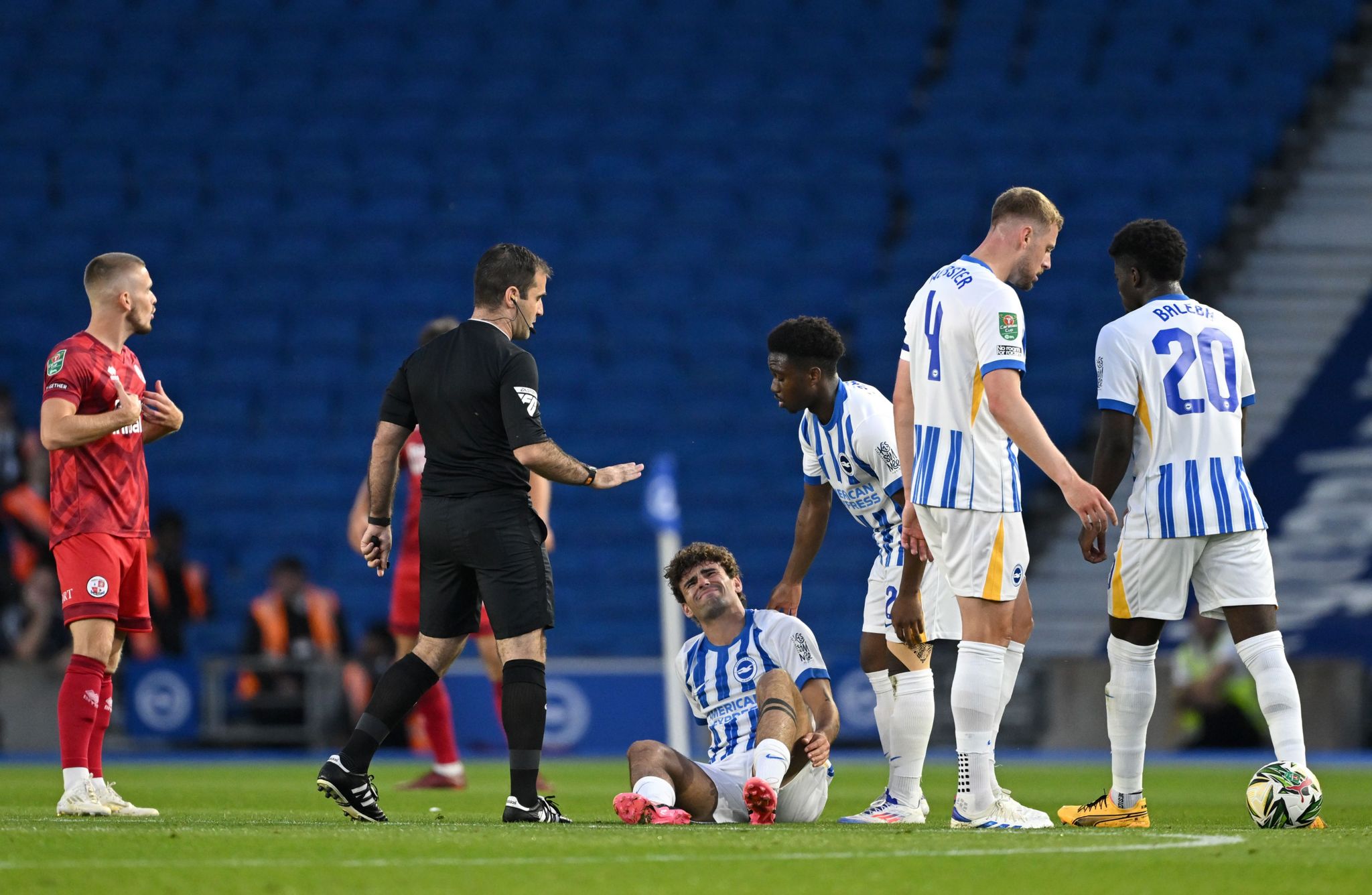 Matt O'Riley grimaces following tackle 