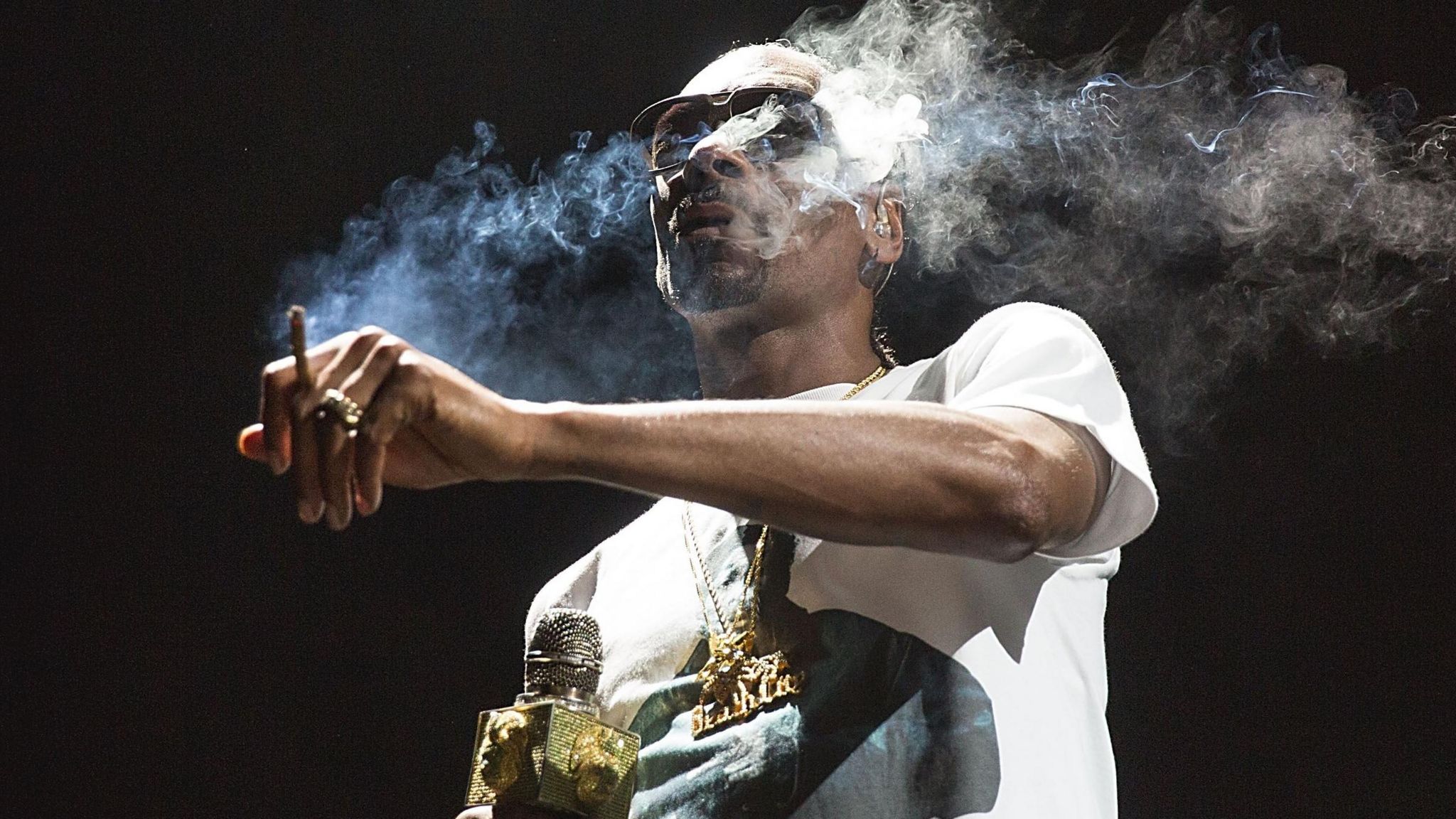 Snoop Dogg smoking on stage