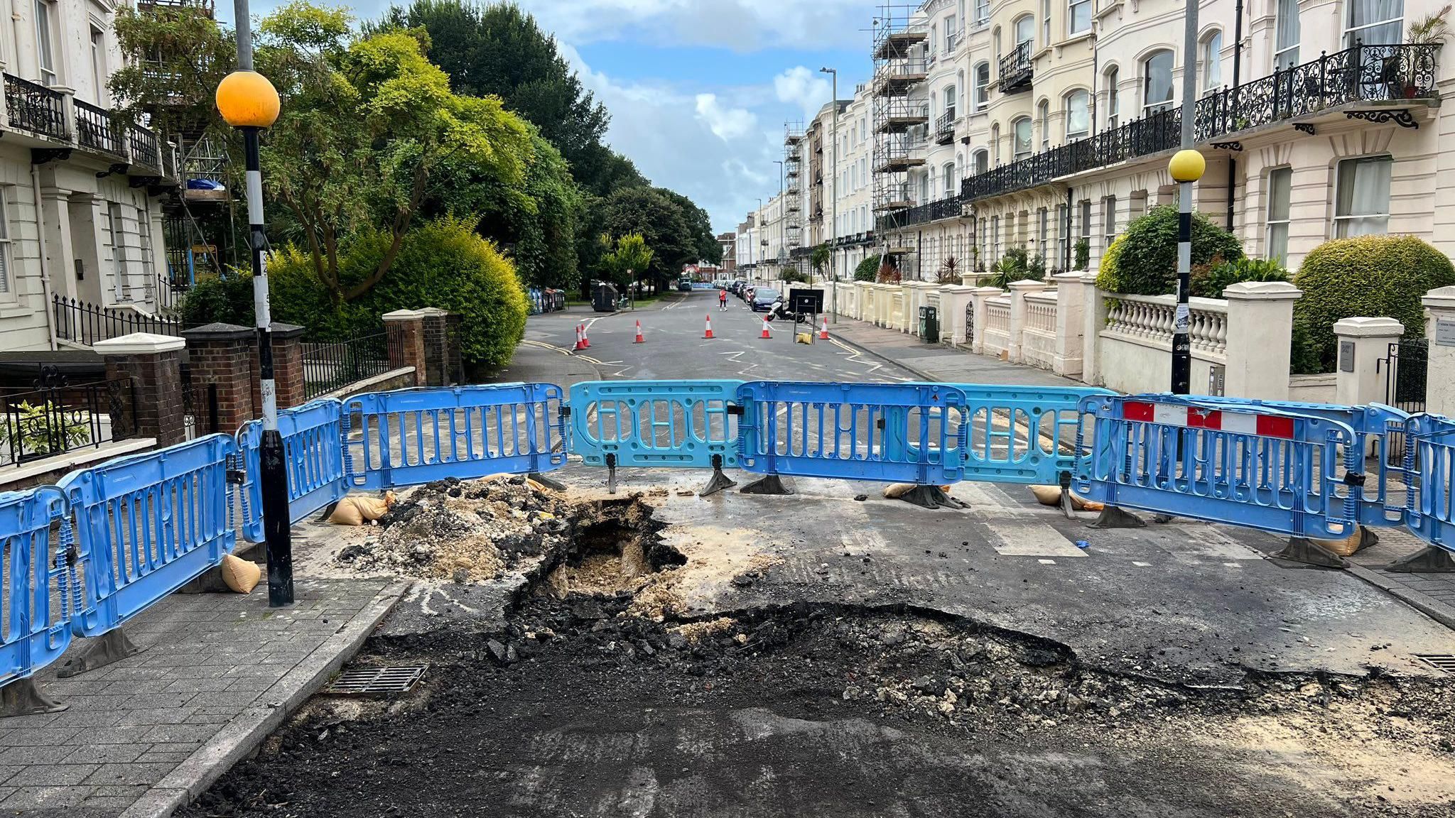 Work carried out at a zebra crossing in Vernon Terrace, Brighton