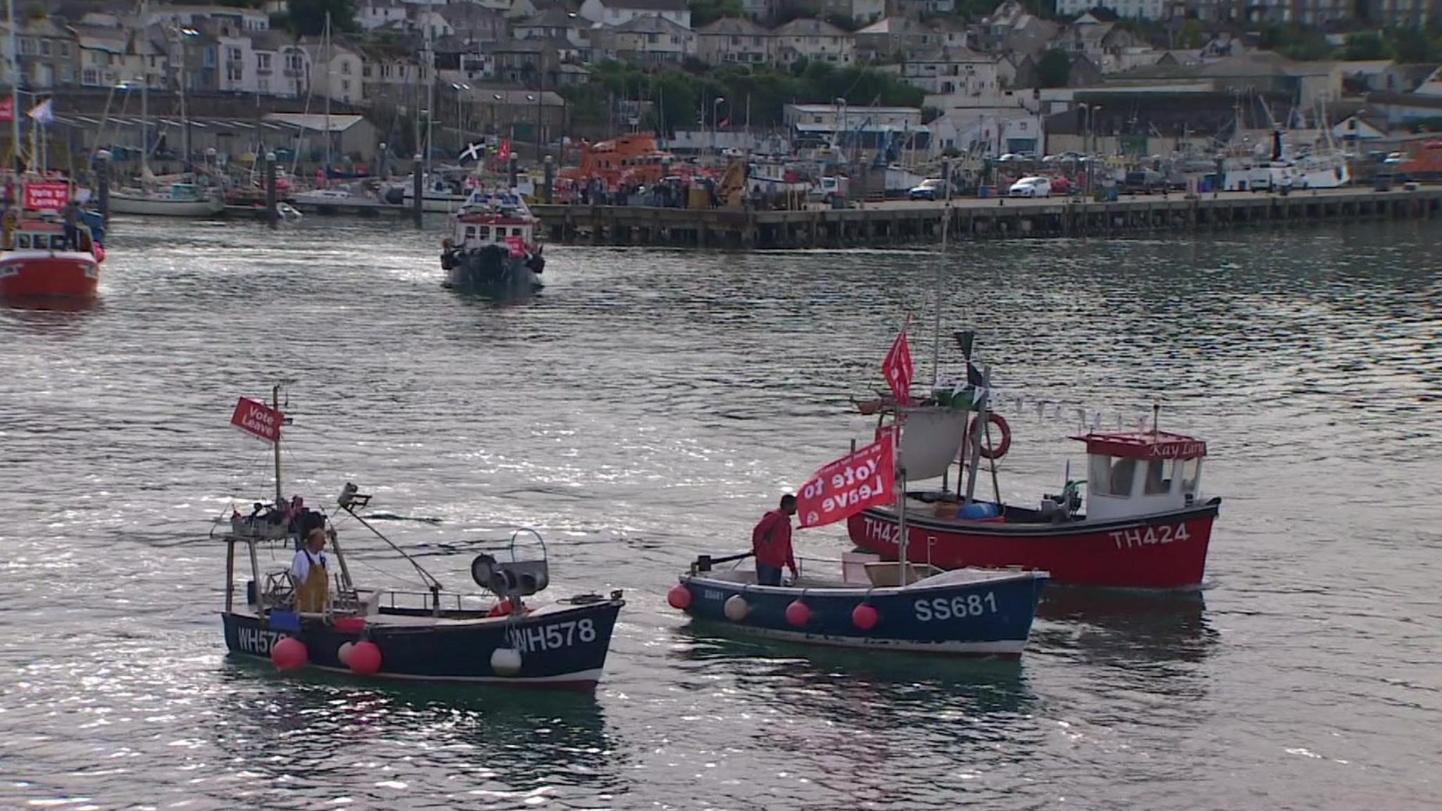 Fishermen with Vote Leave flags