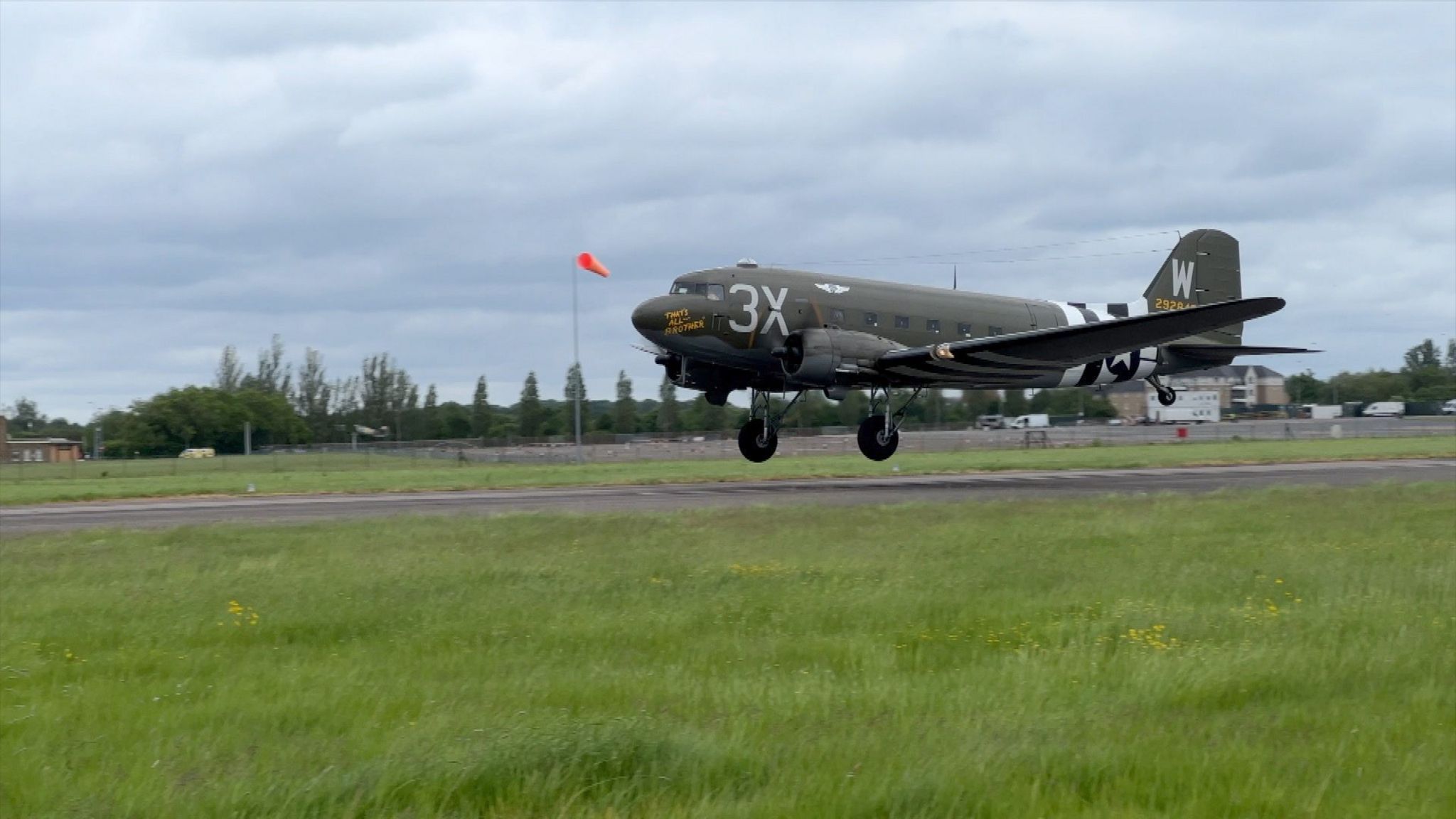 The plane that's all brother takes off during d-day commemorations
