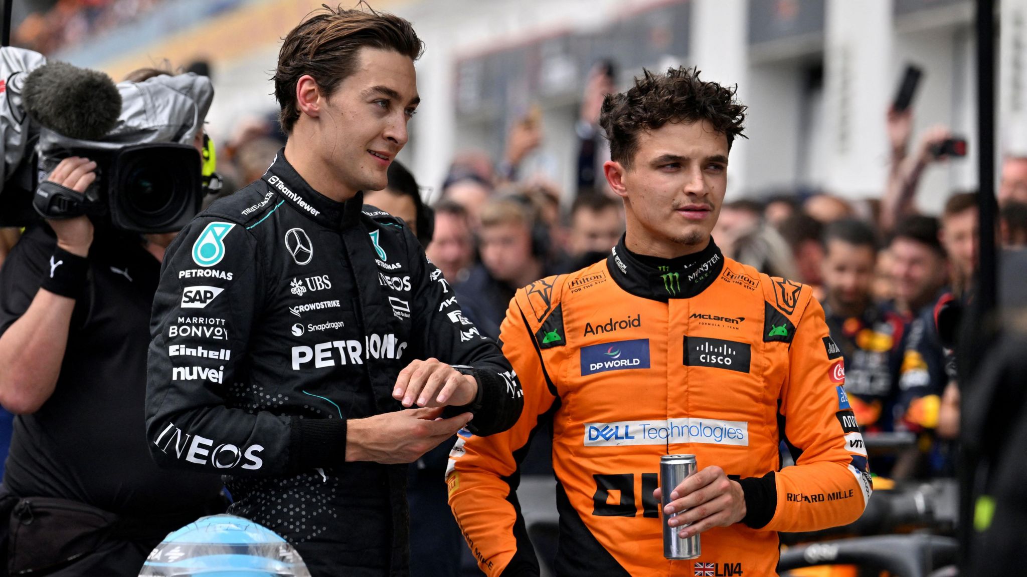 George Russell and Lando Norris after the Canadian Grand Prix