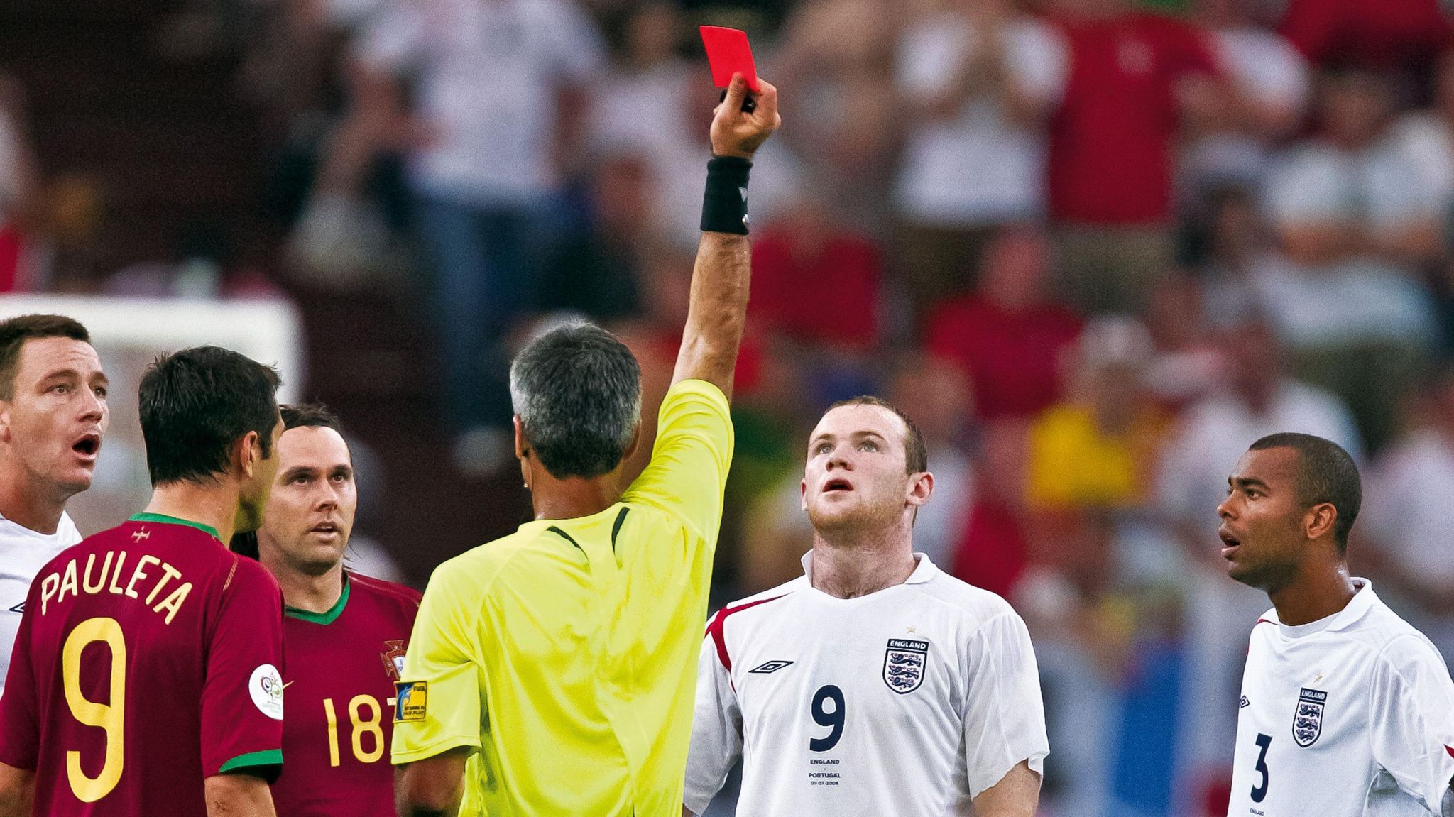 England's Wayne Rooney is sent off against Portugal in the 2006 World Cup