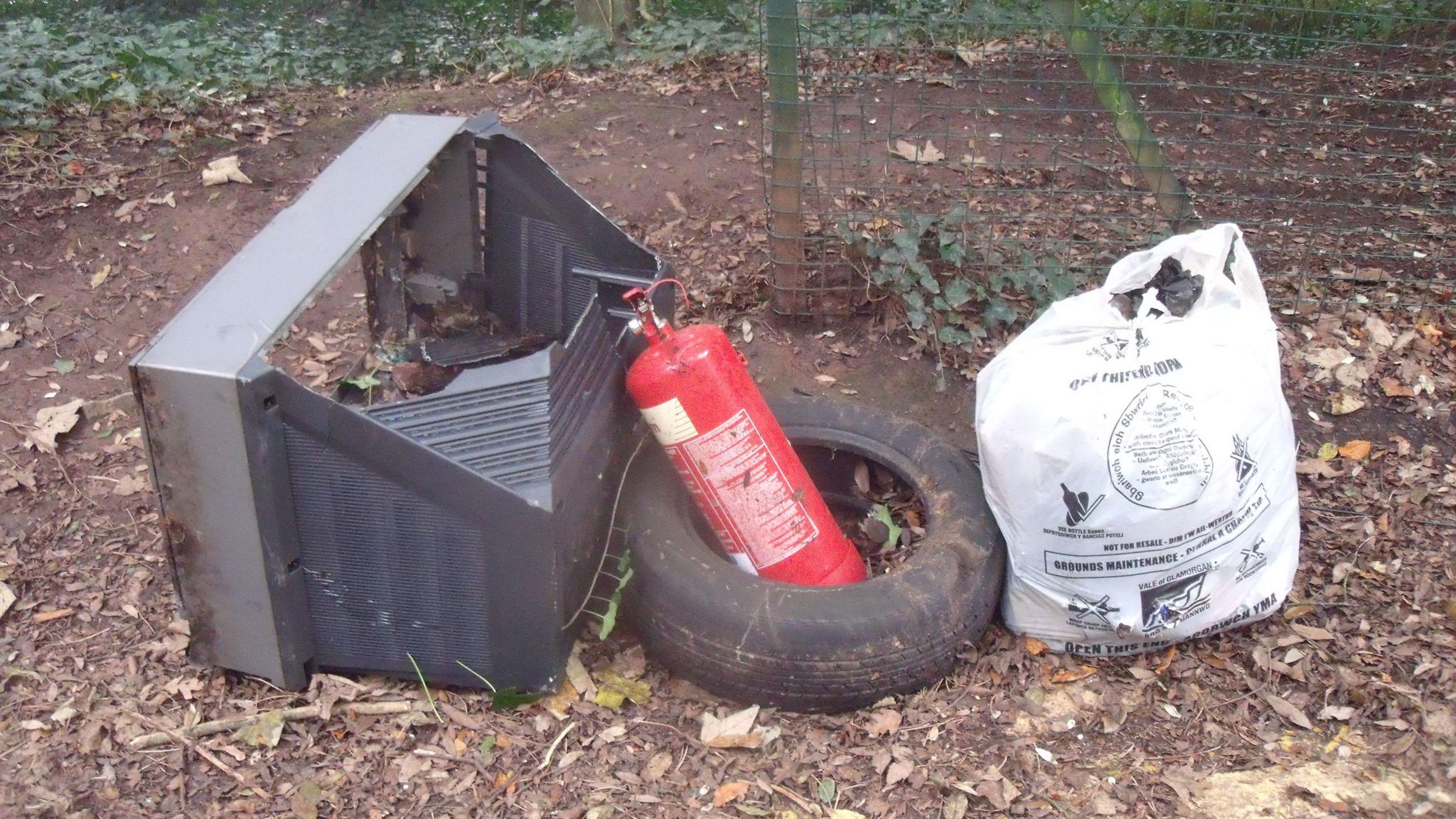 A TV, fire extinguisher, tyre and bin bag left out in Sully