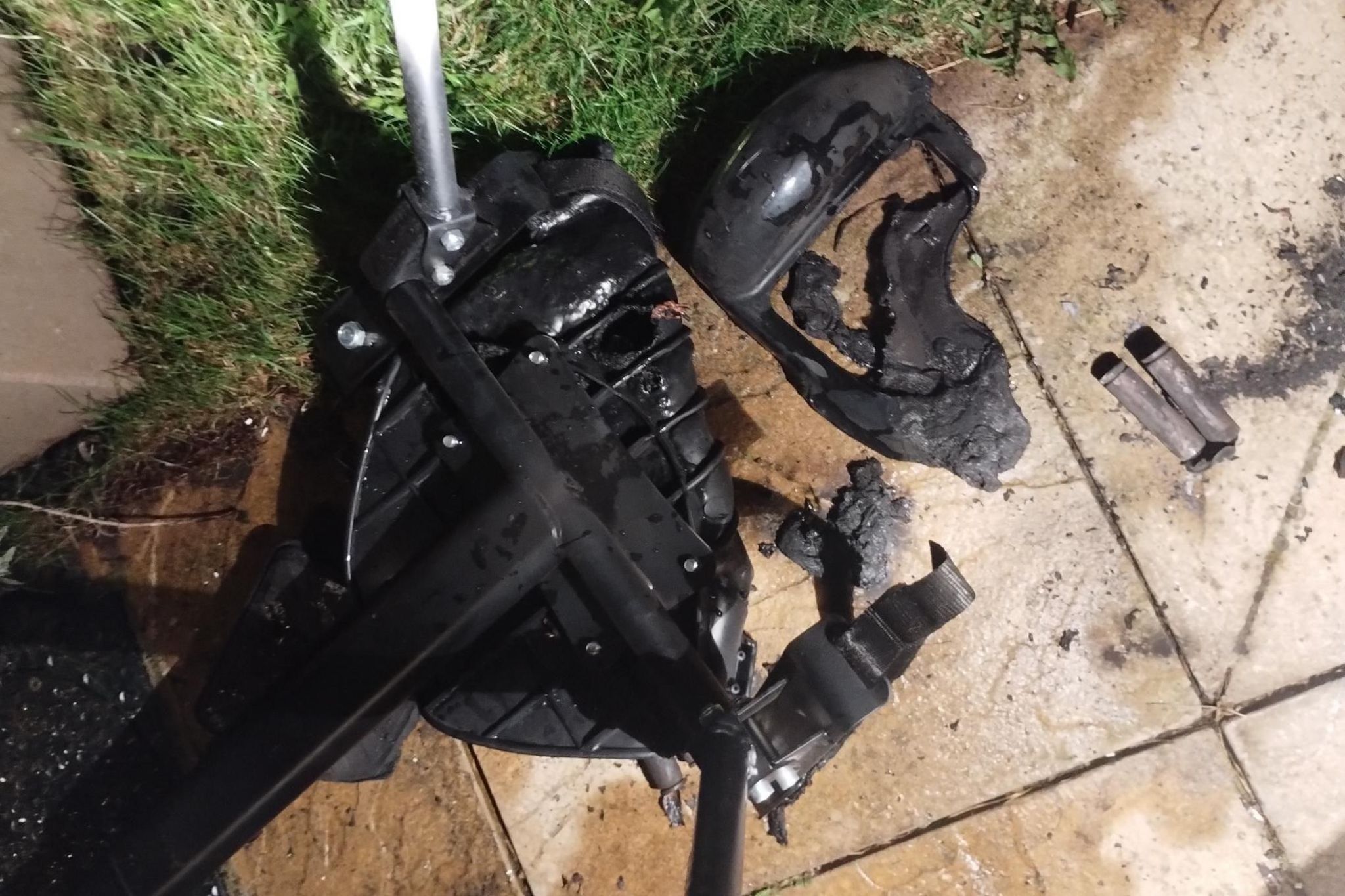 A burnt-out hoverboard