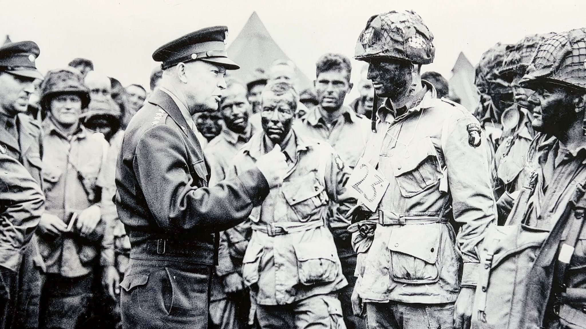 General Eisenhower talks to US paratroops at Greenham Common on the evening of June 5th 1944